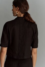 Black Cropped Linen Blend Boxy Top - Image 3 of 5