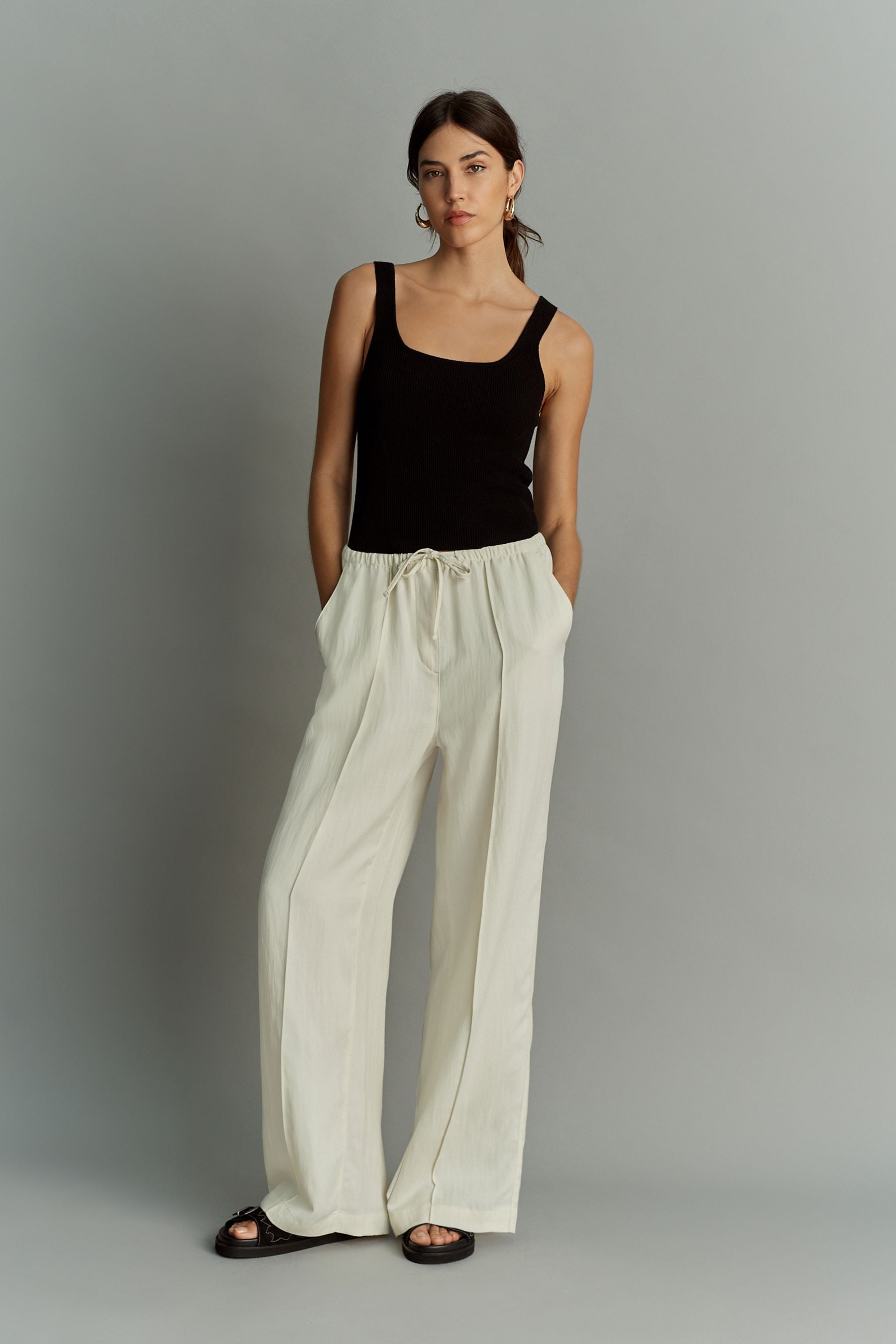 Ecru wide leg trousers deals