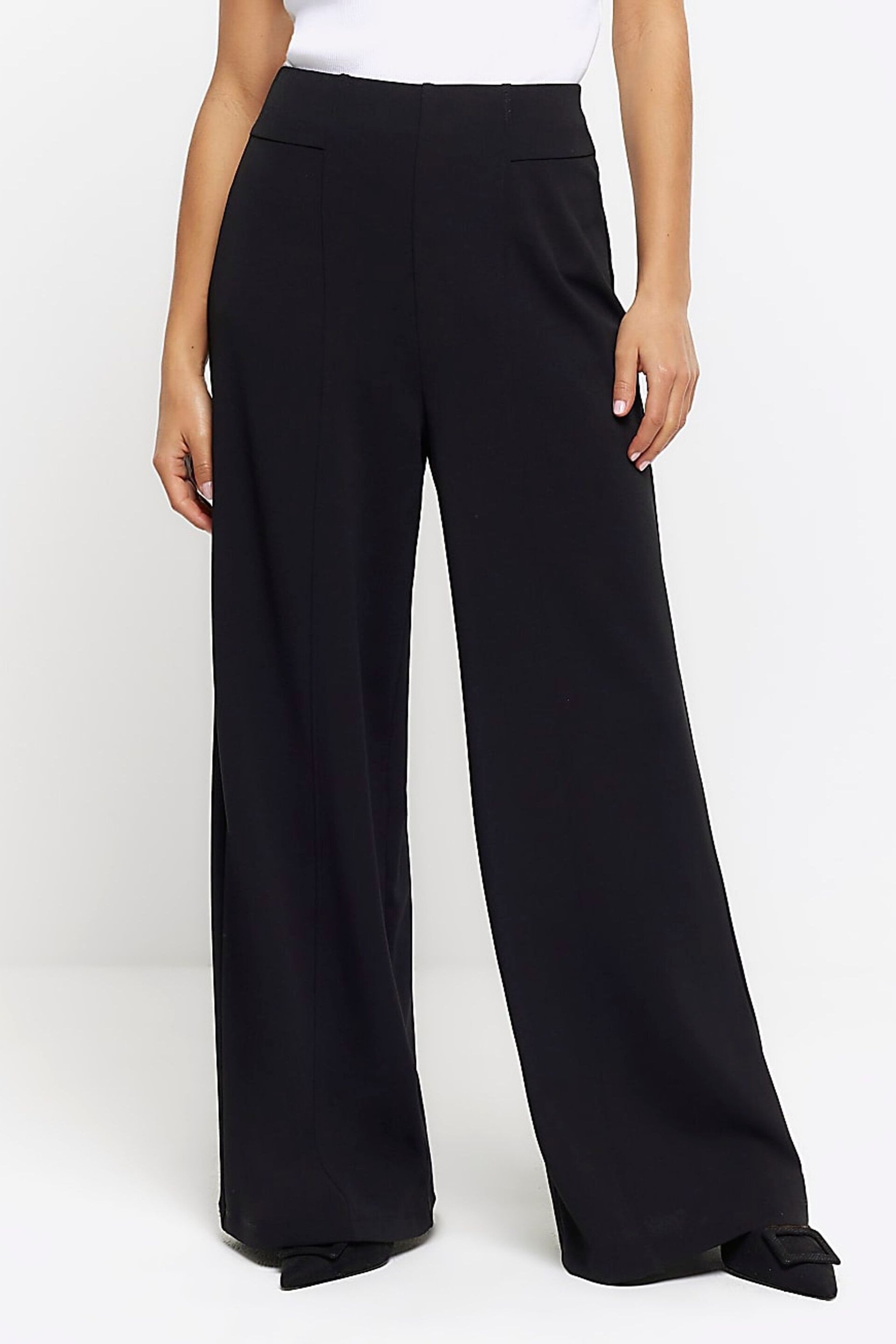 River Island Black Petite Wide Leg Stitch Detail Trousers - Image 4 of 6