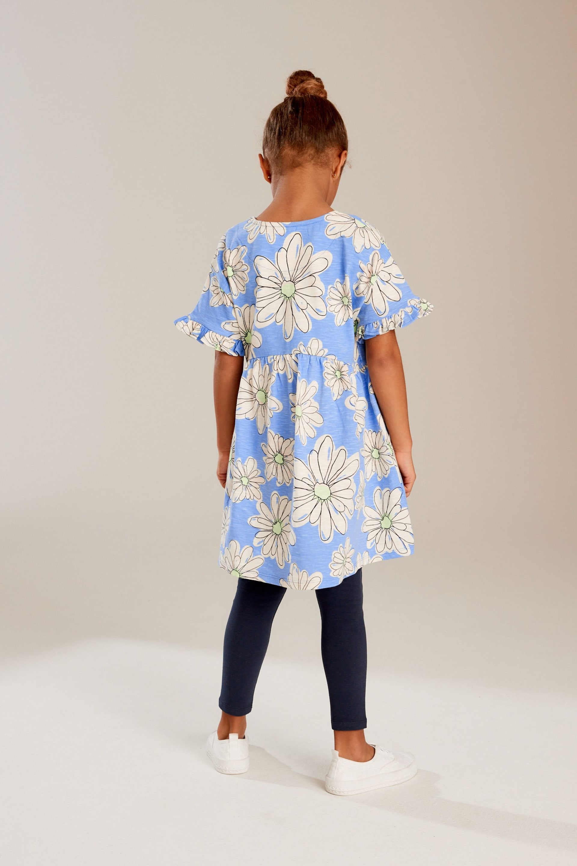 Blue Daisy Floral Print Short Sleeve Jersey Dress and Legging Set (3-16yrs) - Image 2 of 7