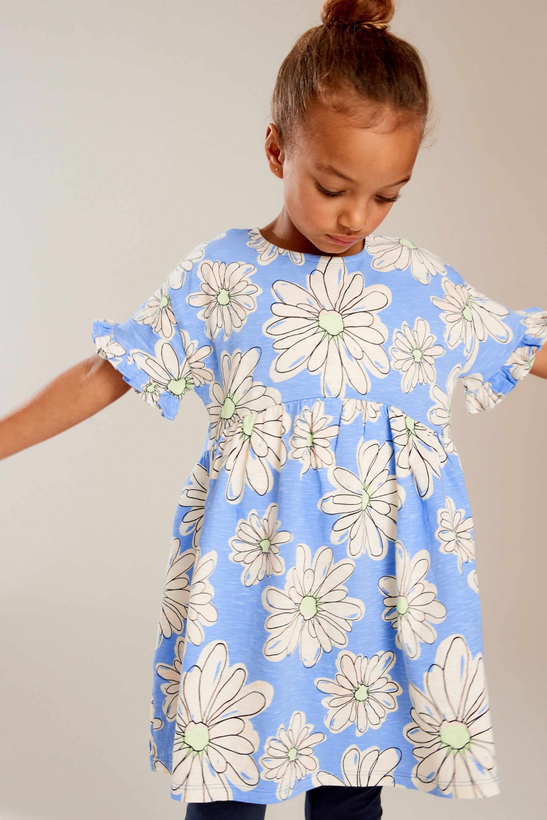 Blue Daisy Floral Print Short Sleeve Jersey Dress and Legging Set (3-16yrs) - Image 3 of 7