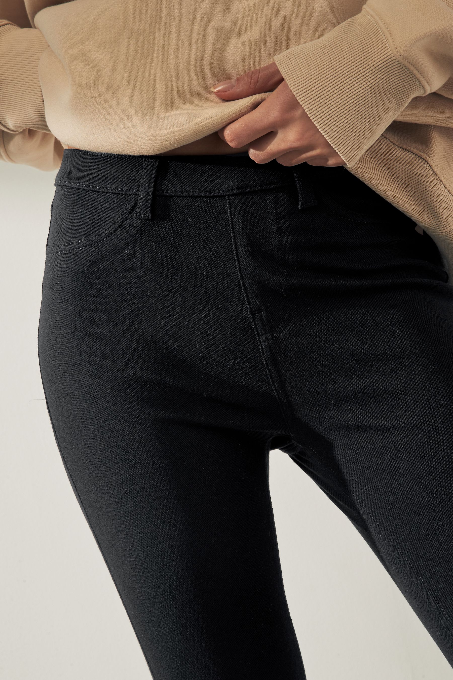 Buy Black Cropped Denim Jersey Leggings from Next Luxembourg