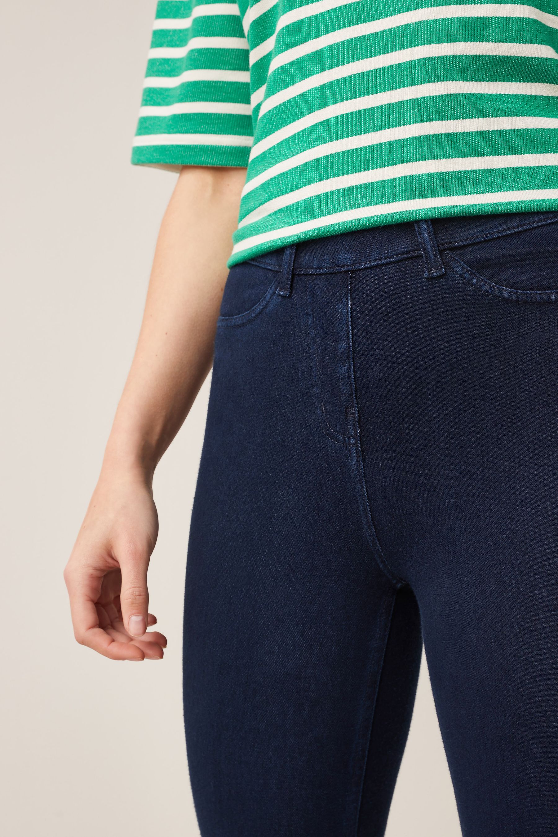 Buy Blue Rinse Cropped Denim Jersey Leggings from the Next UK online shop