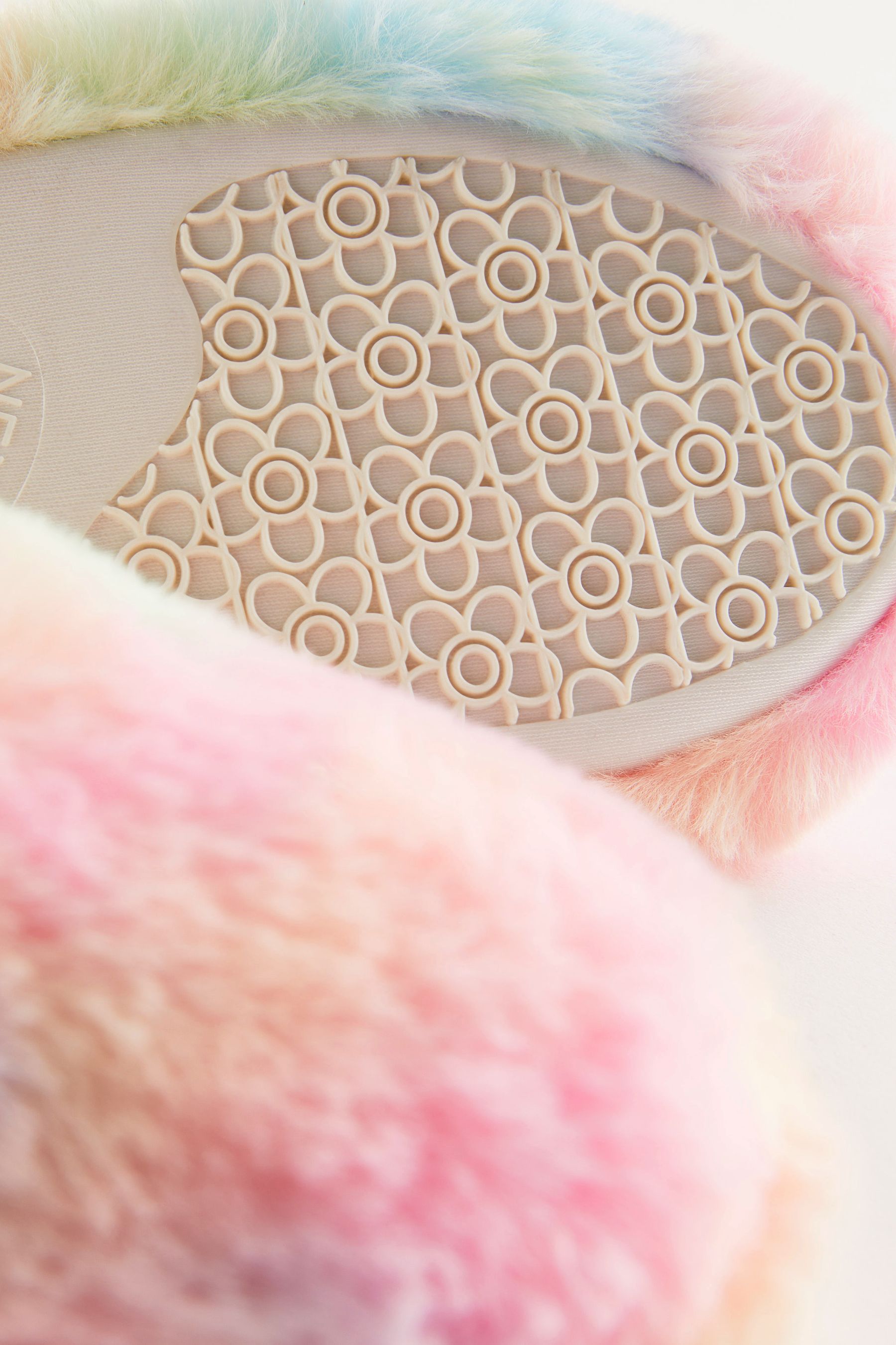 Rainbow fur slippers deals