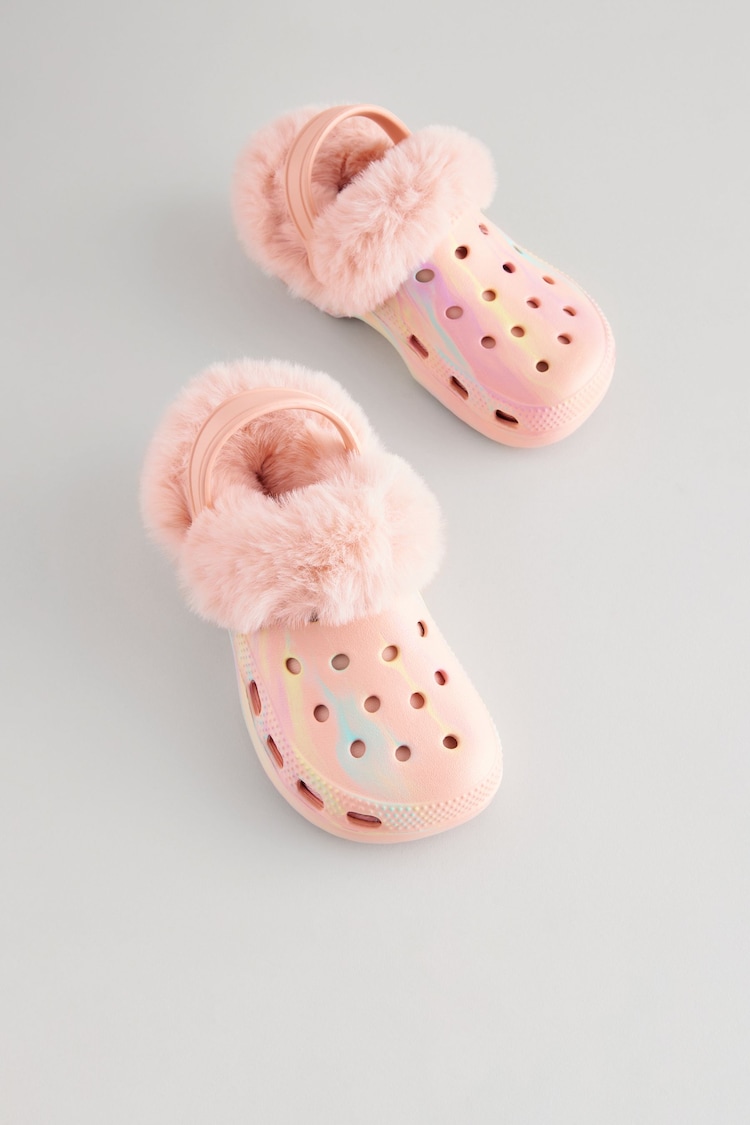 Marble Pink Faux Fur Lined Clog Slippers - Image 1 of 5