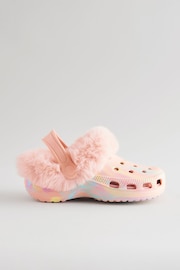 Marble Pink Faux Fur Lined Clog Slippers - Image 2 of 5