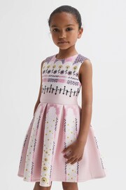 Reiss Pink Lana Junior Scuba Floral Print Dress - Image 1 of 6