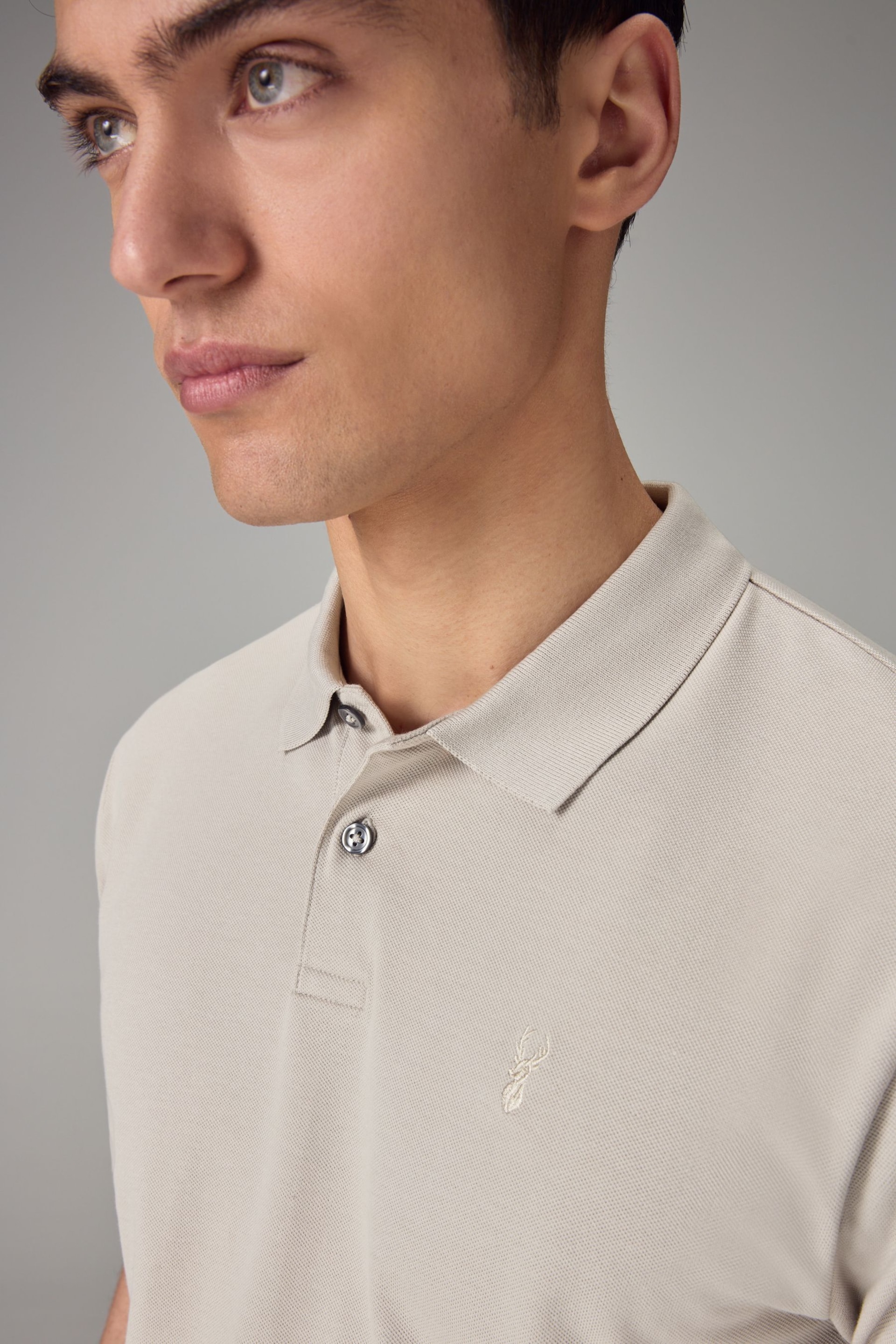 Neutral Slim Fit Short Sleeve Pique Polo Shirt - Image 4 of 5