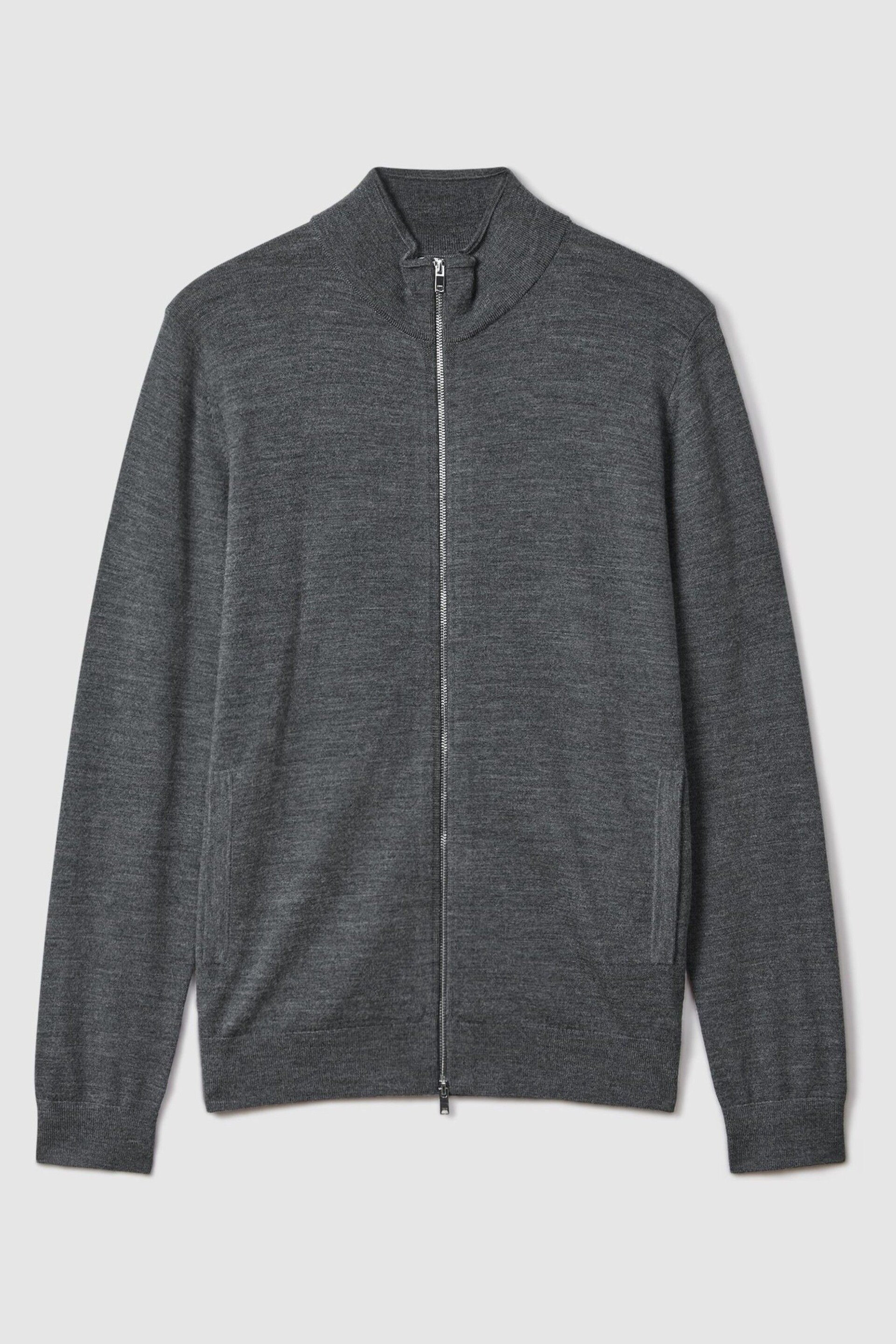 Reiss Derby Grey Marl Hampshire Merino Wool Funnel-Neck Jacket - Image 2 of 5