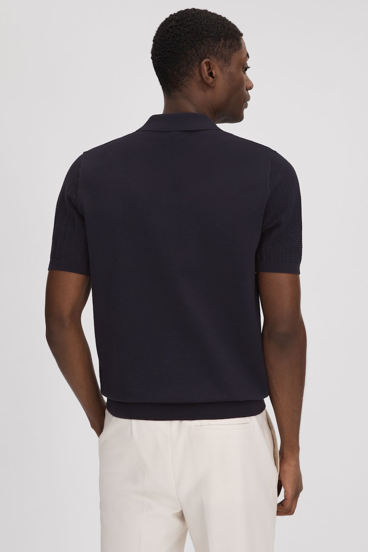 Reiss Navy Pascoe Textured Modal Blend Polo Shirt - Image 5 of 5