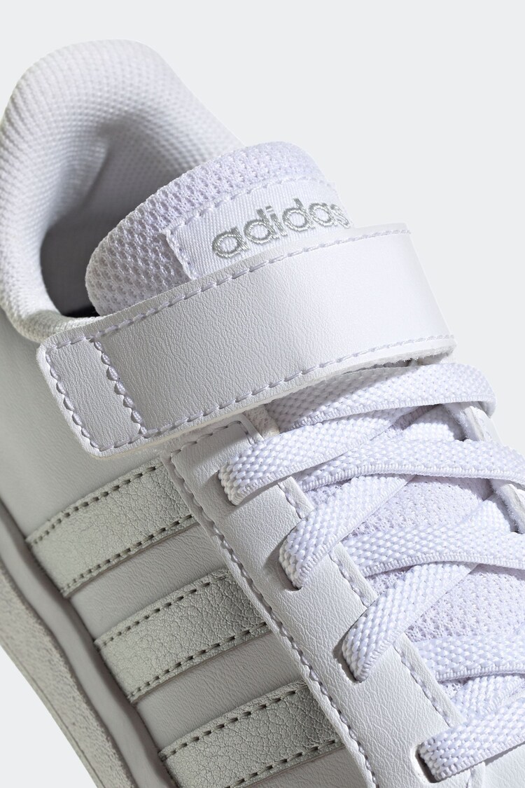 adidas White Sportswear Kids Grand Court Elastic Lace and Top Strap Trainers - Image 7 of 8