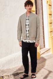 Stone Nova Fides Italian Linen Blend Herringbone Bomber Jacket - Image 2 of 5