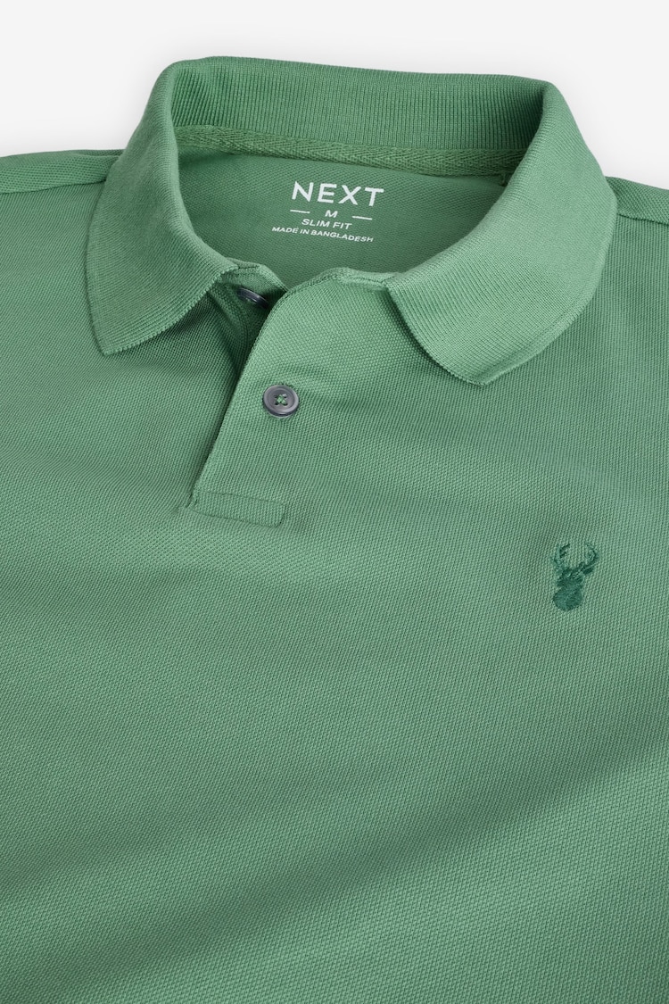 Green Slim Fit Short Sleeve Pique Polo Shirt - Image 1 of 6