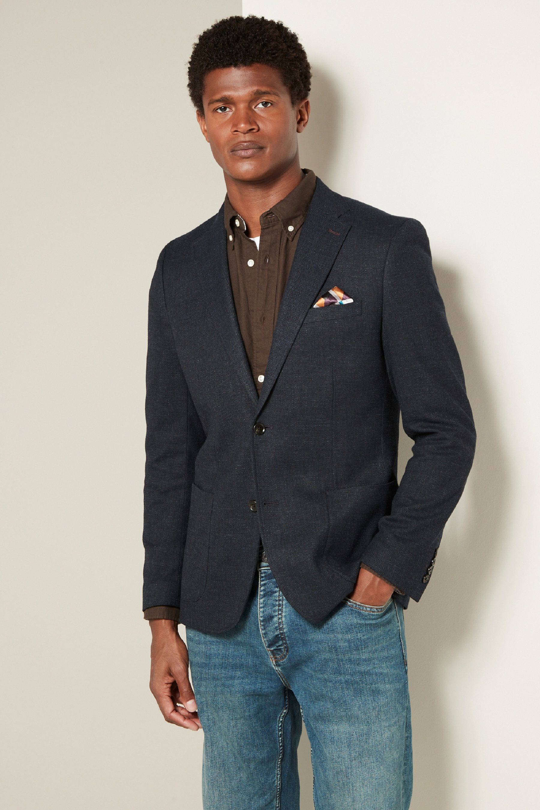 Buy Navy Blue Regular Fit Textured Smart Blazer from the Next UK online shop