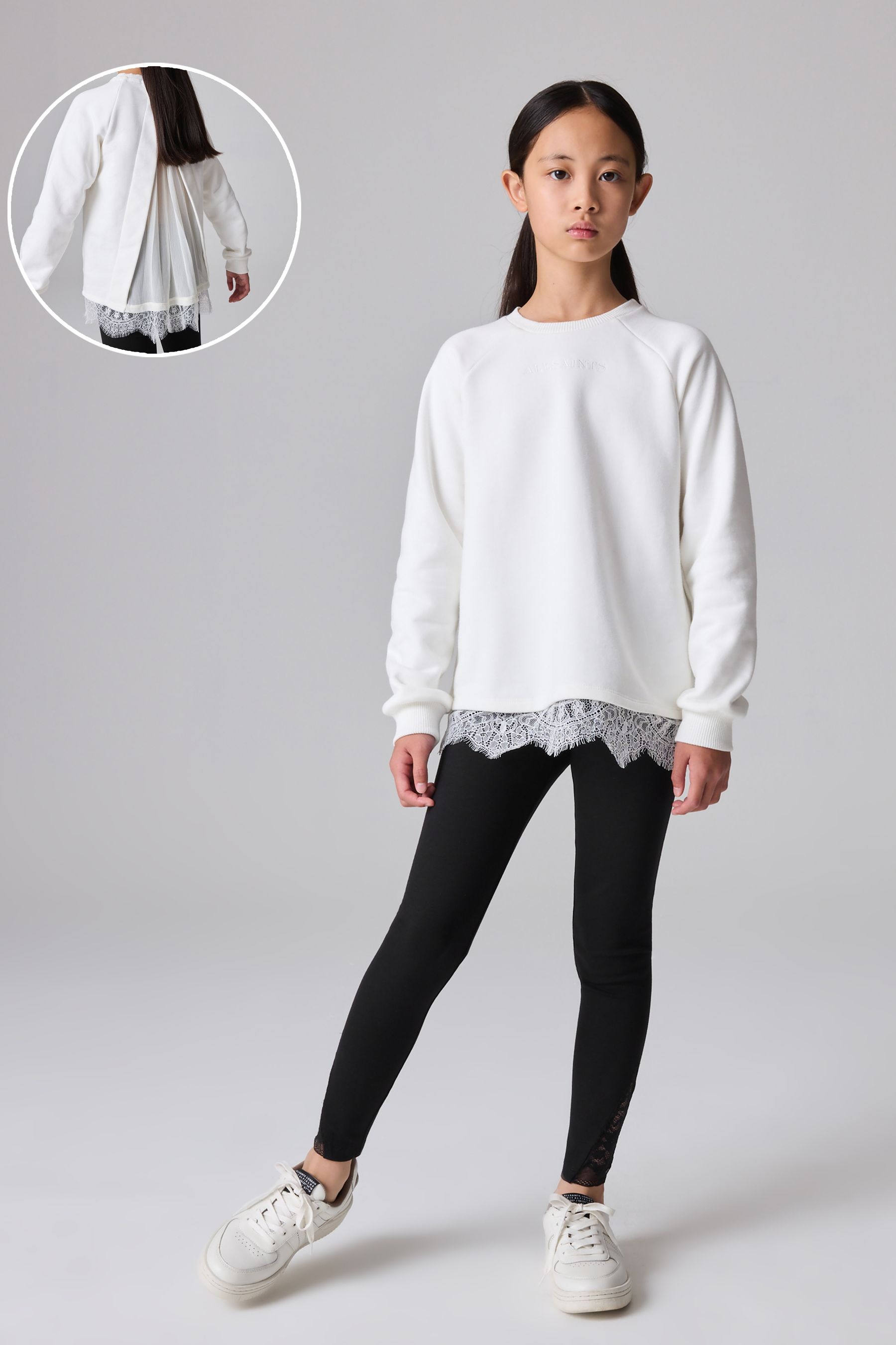 smALLSAINTS White Black Girls Lee Lace 100 Cotton Sweatshirt and Legging Set 910years