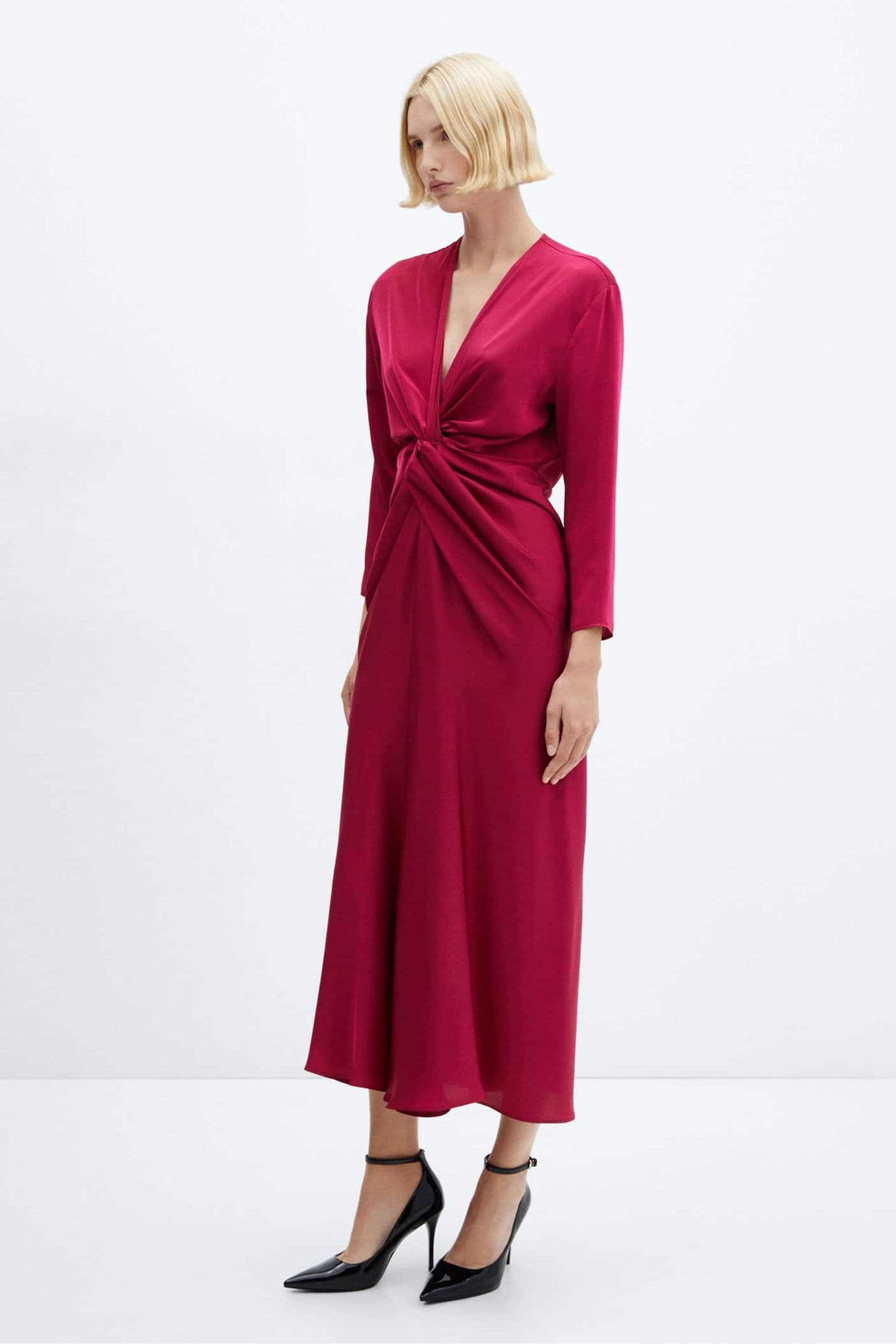 Buy Mango Pink Midi Satin Dress with Knot from the Next UK online shop