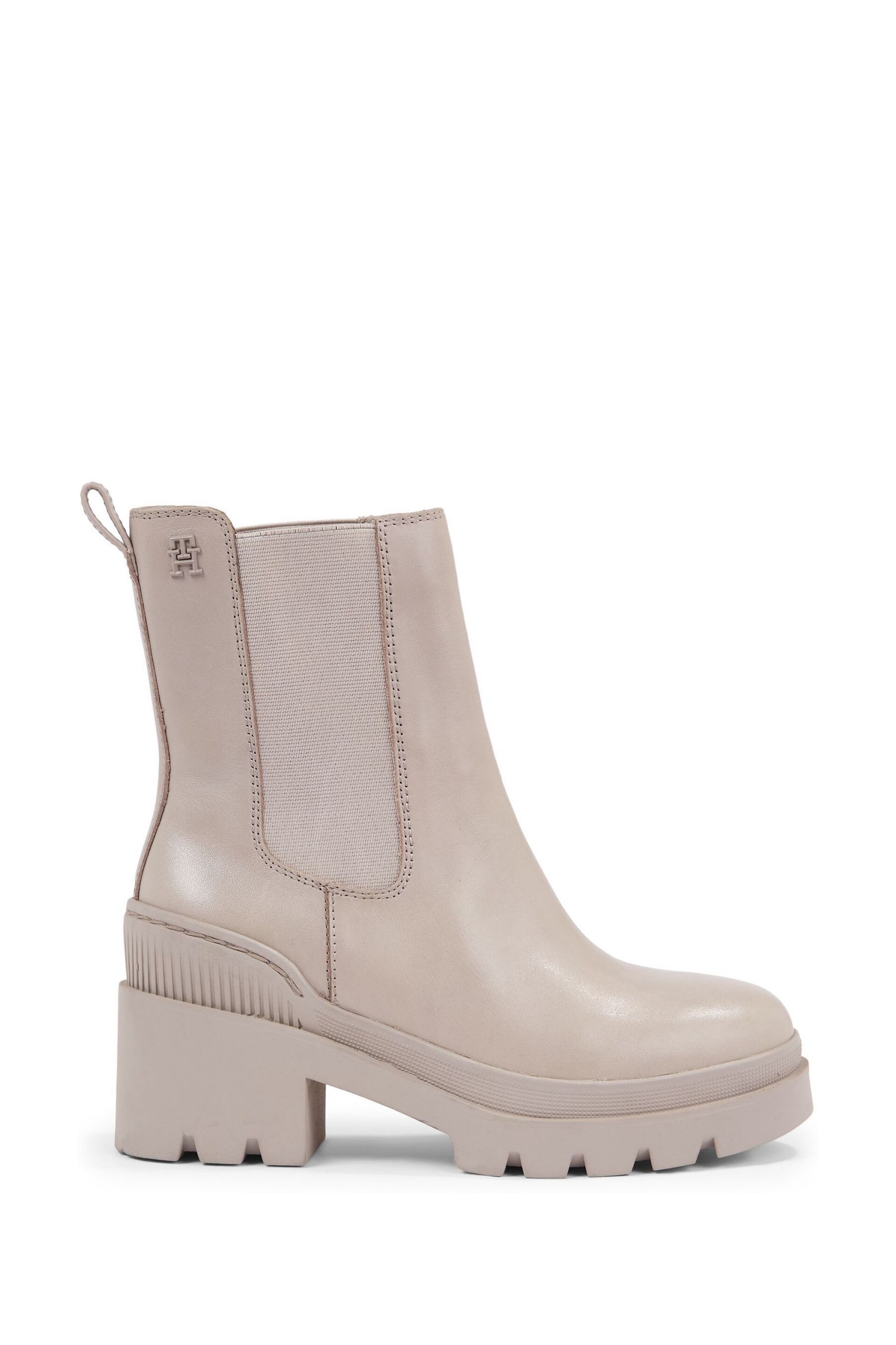 Tommy Hilfiger Cream Leather Mid Heel Boots - Image 1 of 3