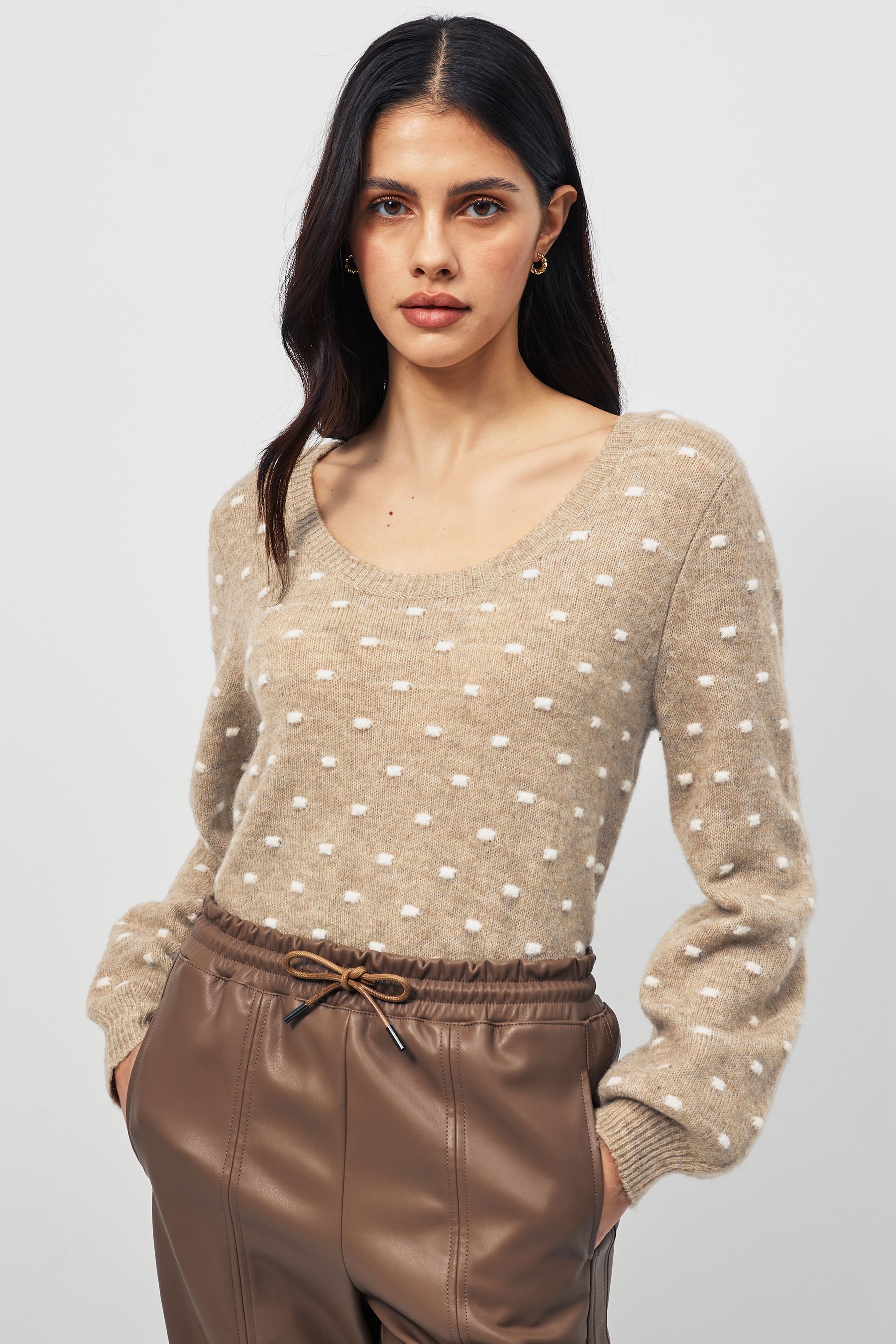Buy PIECES Cream Long Sleeve Textured Polka Dot Jumper from the Next UK online shop