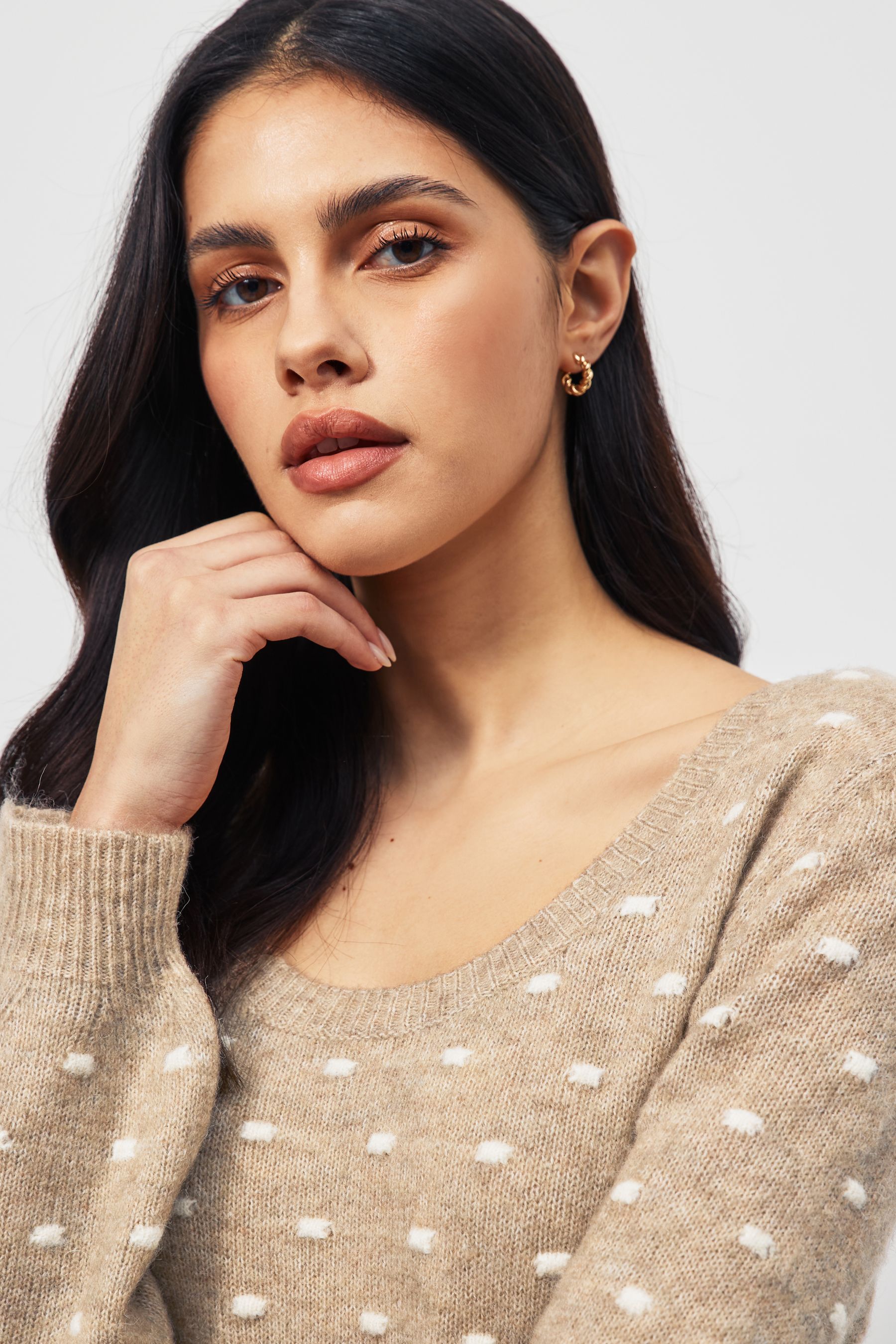 Buy PIECES Cream Long Sleeve Textured Polka Dot Jumper from the Next UK online shop