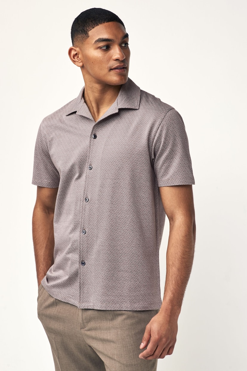 Neutral Geo Textured Jersey Short Sleeve Shirt - Image 3 of 7