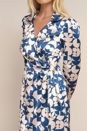 Society 8 Everlyn Blue Puzzle Print Satin Wrap Dress - Image 4 of 4