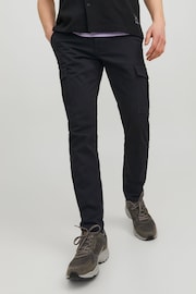 JACK & JONES Black Slim Leg Cuffed Cargo Trousers - Image 1 of 6