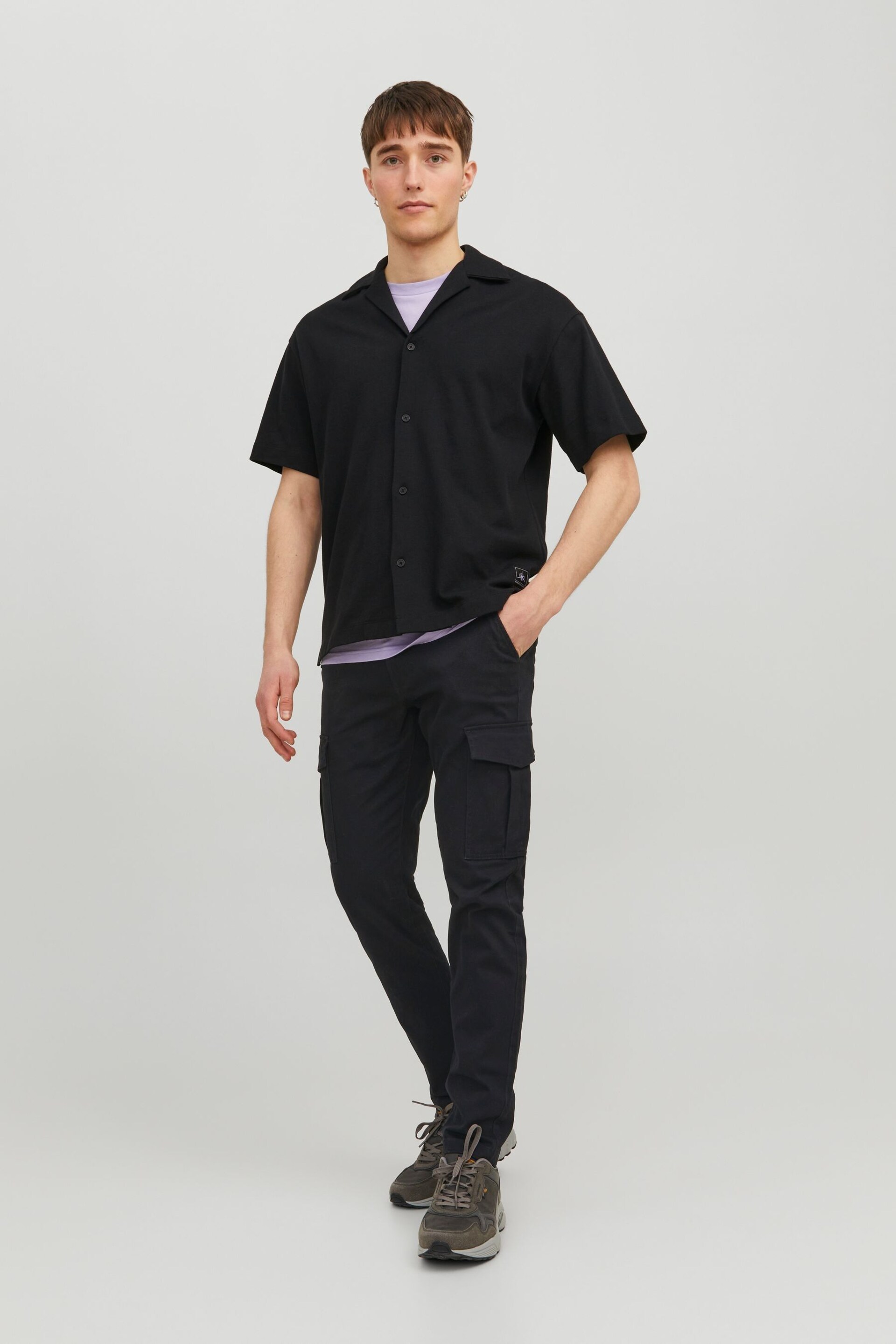 JACK & JONES Black Slim Leg Cuffed Cargo Trousers - Image 2 of 6