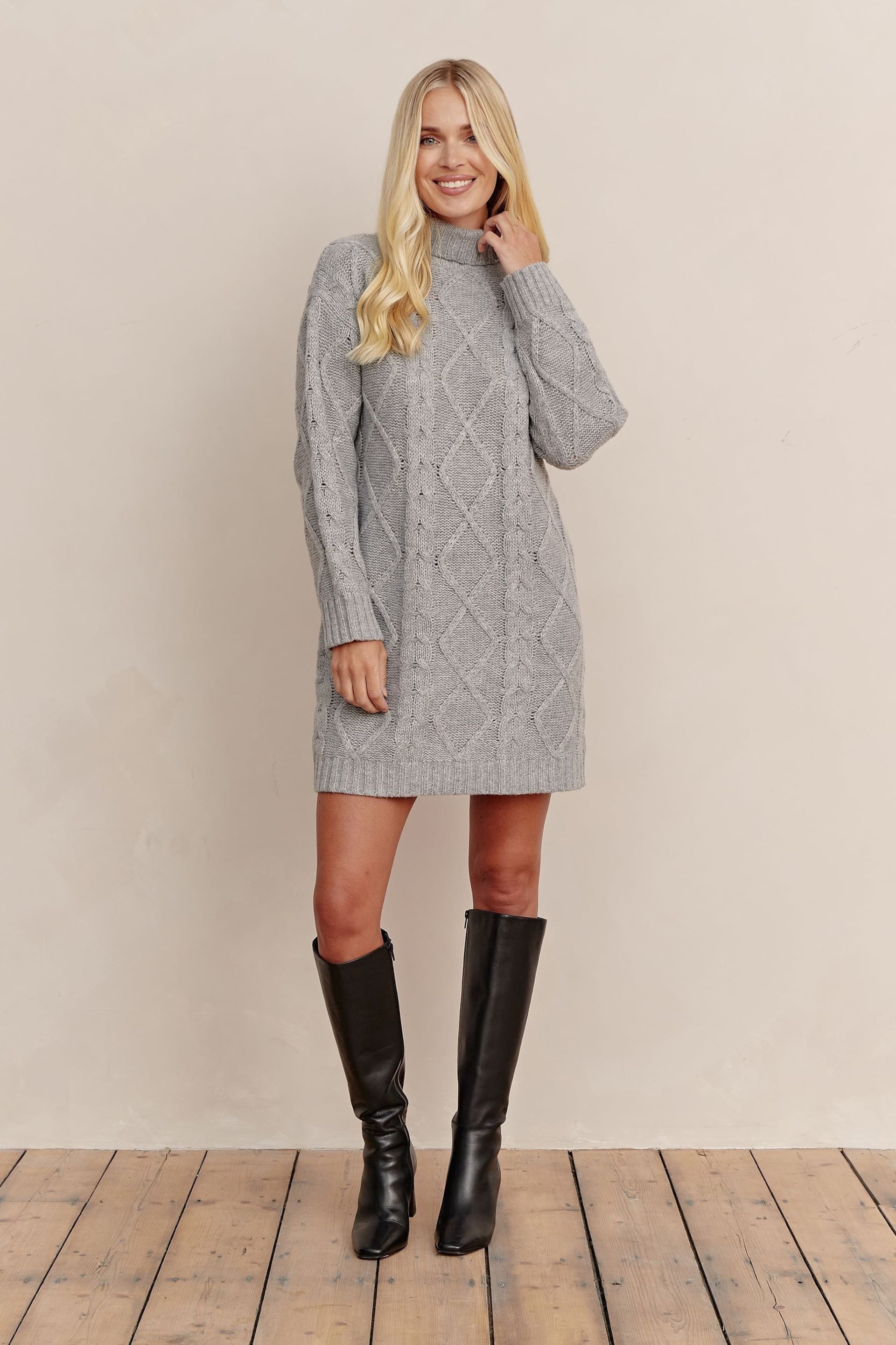 Society 8 Constance Grey Cable Knit Tunic Dress - Image 2 of 5