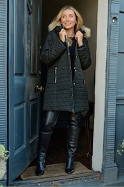 Society 8 Romy Black Quilted Faux Fur Puffer Coat - Image 1 of 6