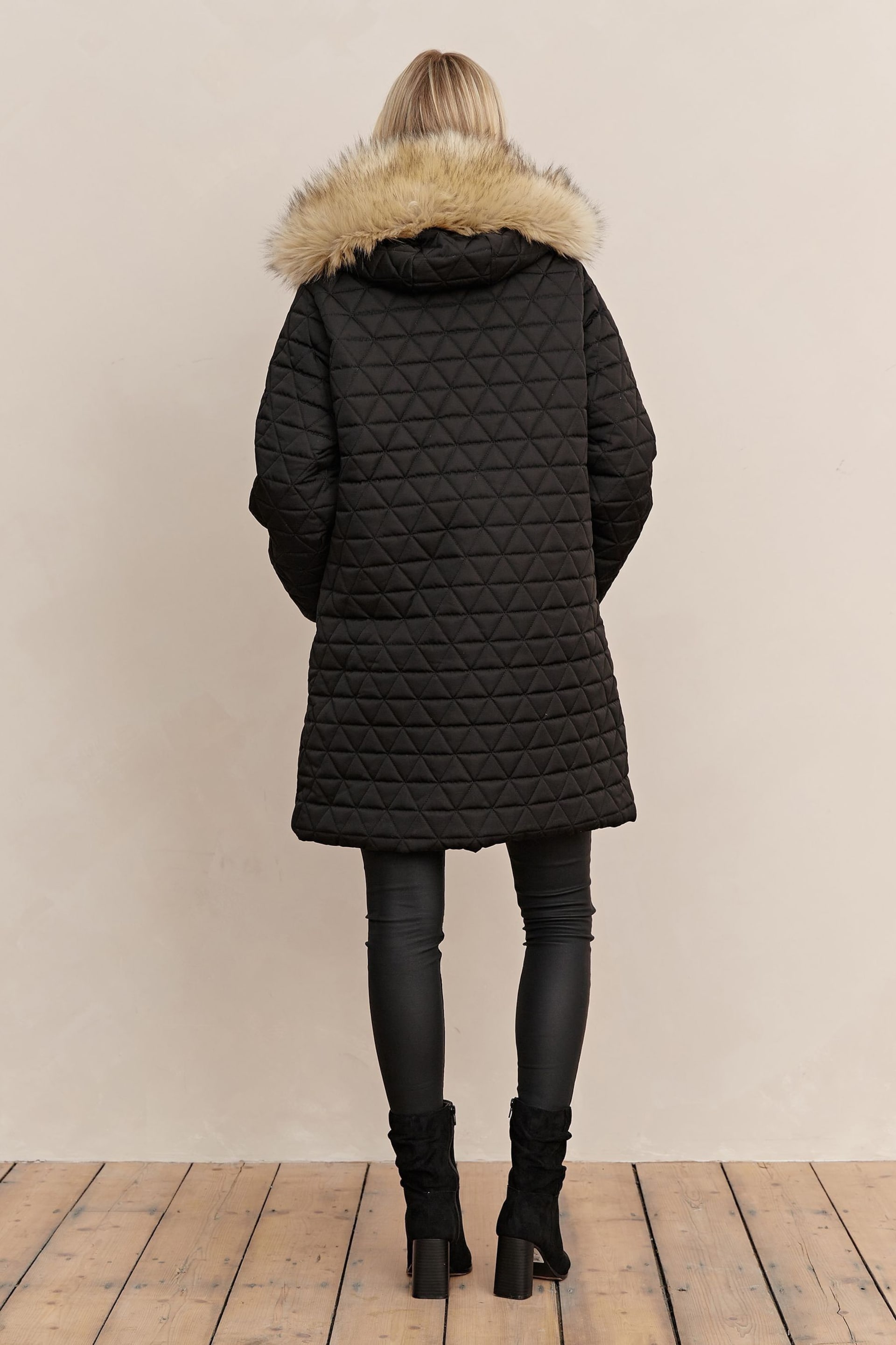 Society 8 Romy Black Quilted Faux Fur Puffer Coat - Image 3 of 6