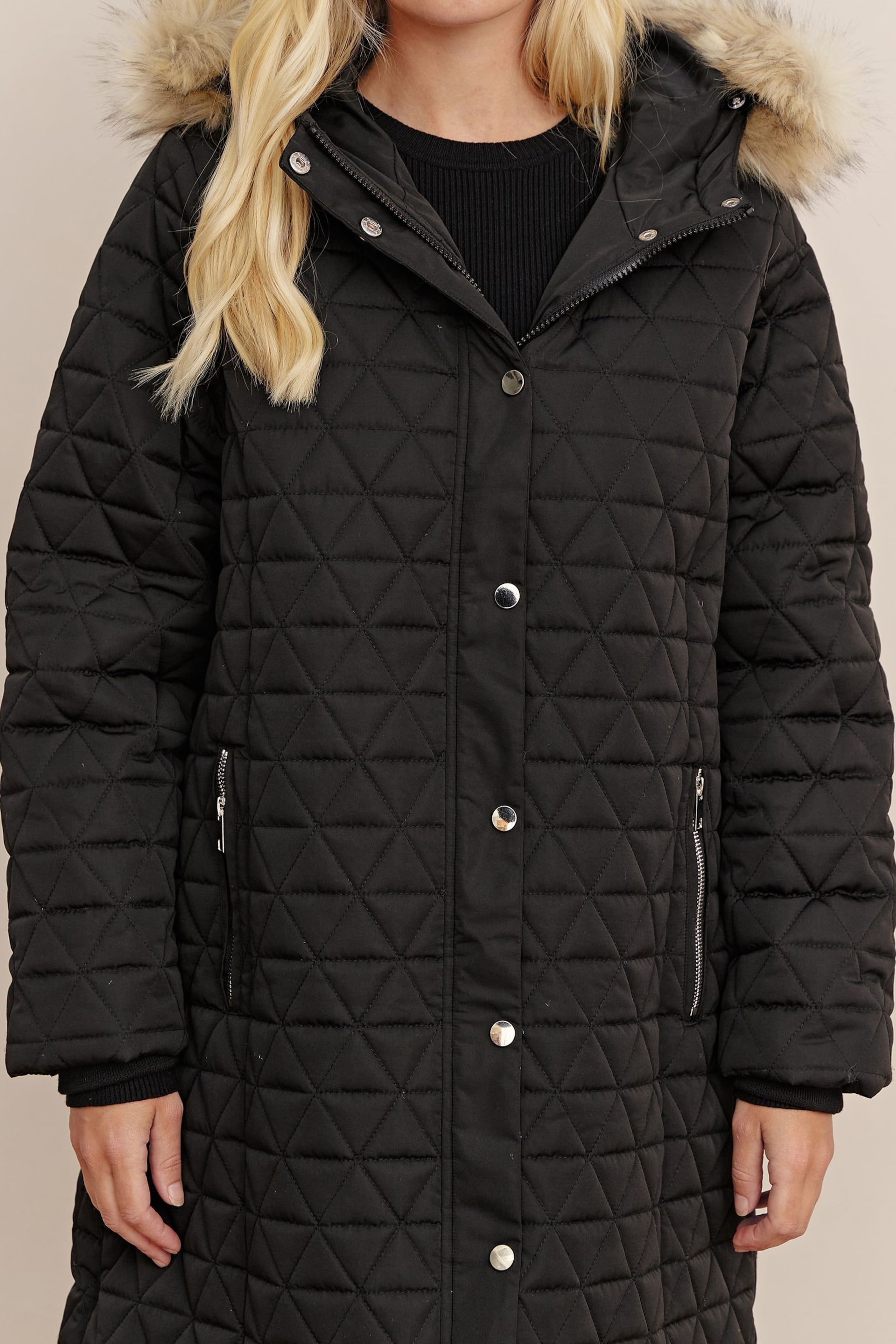 Society 8 Romy Black Quilted Faux Fur Puffer Coat - Image 6 of 6