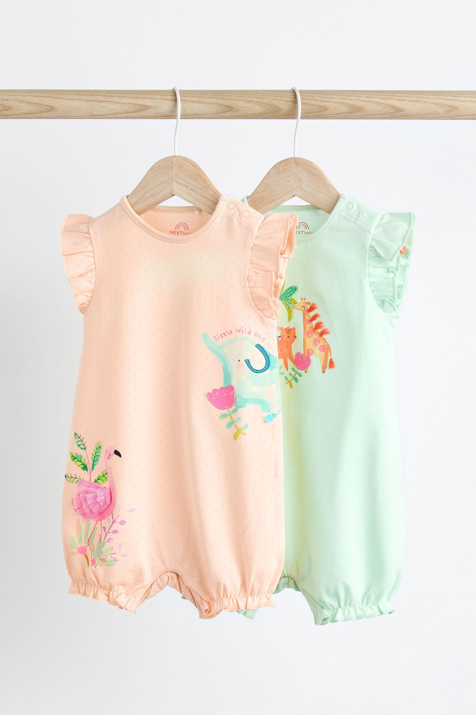 Buy Pastel Pink Blue Animal 100 Cotton Baby Rompers 2 Pack from the Next UK online shop