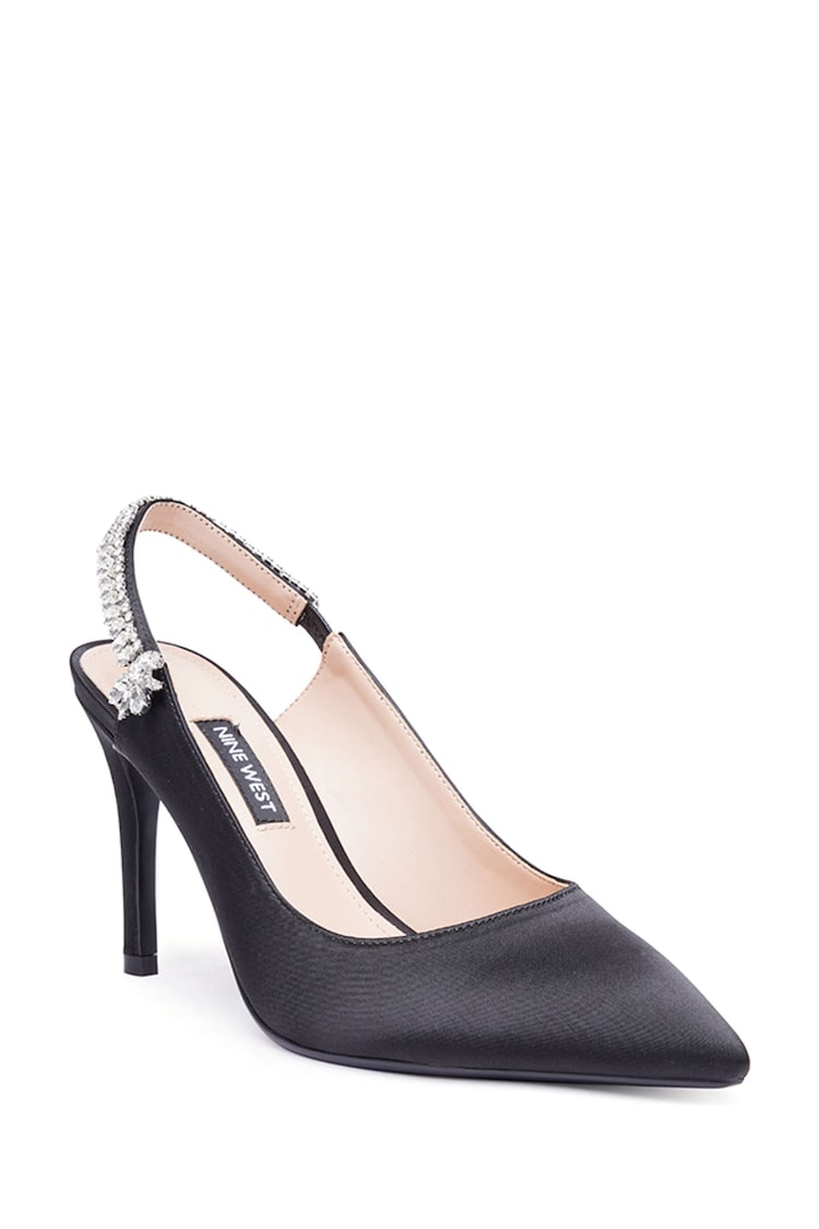 Nine West Womens 'Mabrah' Black Slingback Heeled Satin Pumps - Image 3 of 3