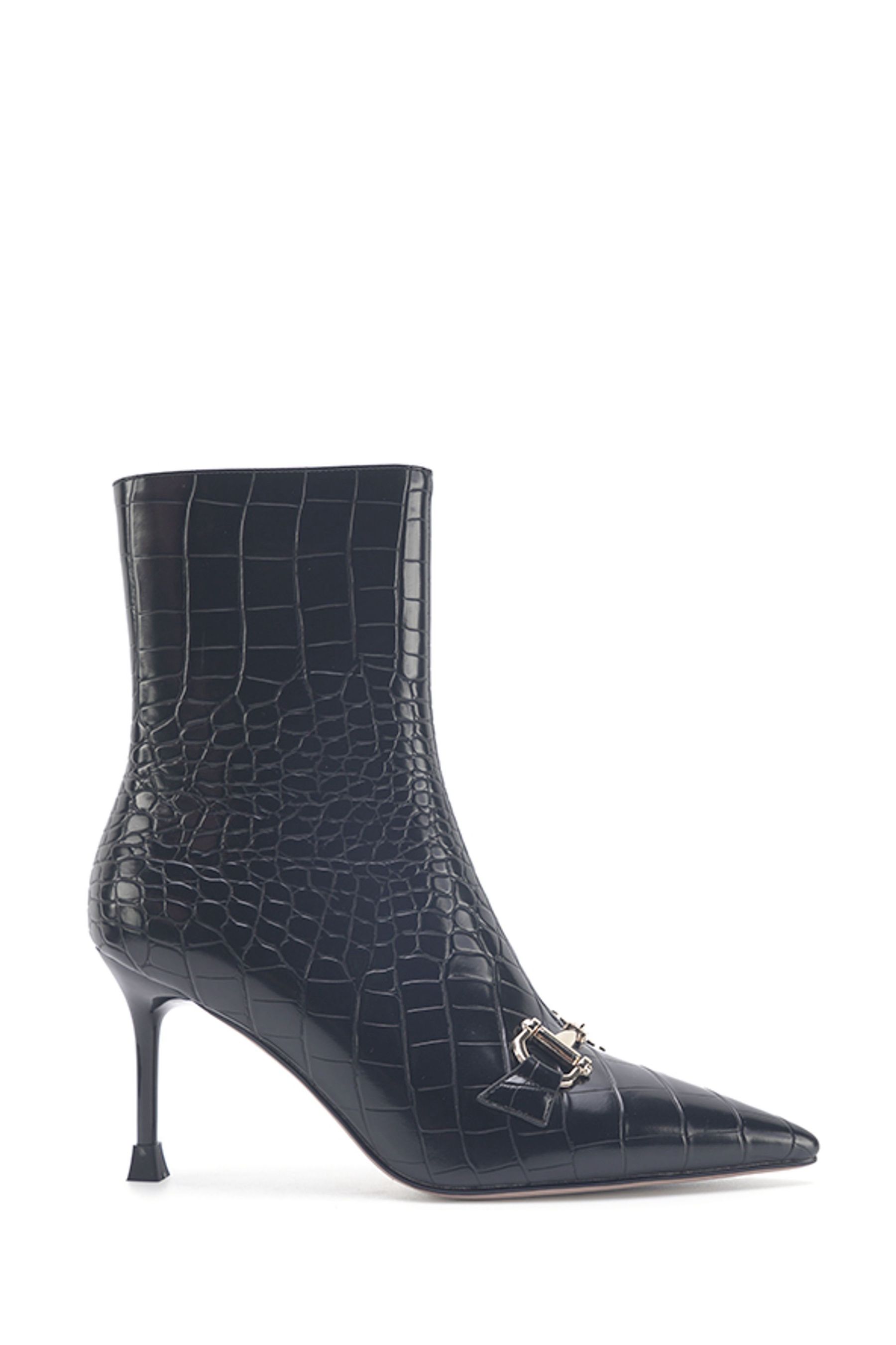Buy Nine West Womens Oli Croc Effect Spool Heel Black Ankle Boots with Zipper from Next Latvia