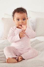 The White Company Pink Organic Cotton Cloud Print Sleepsuit - Image 1 of 5