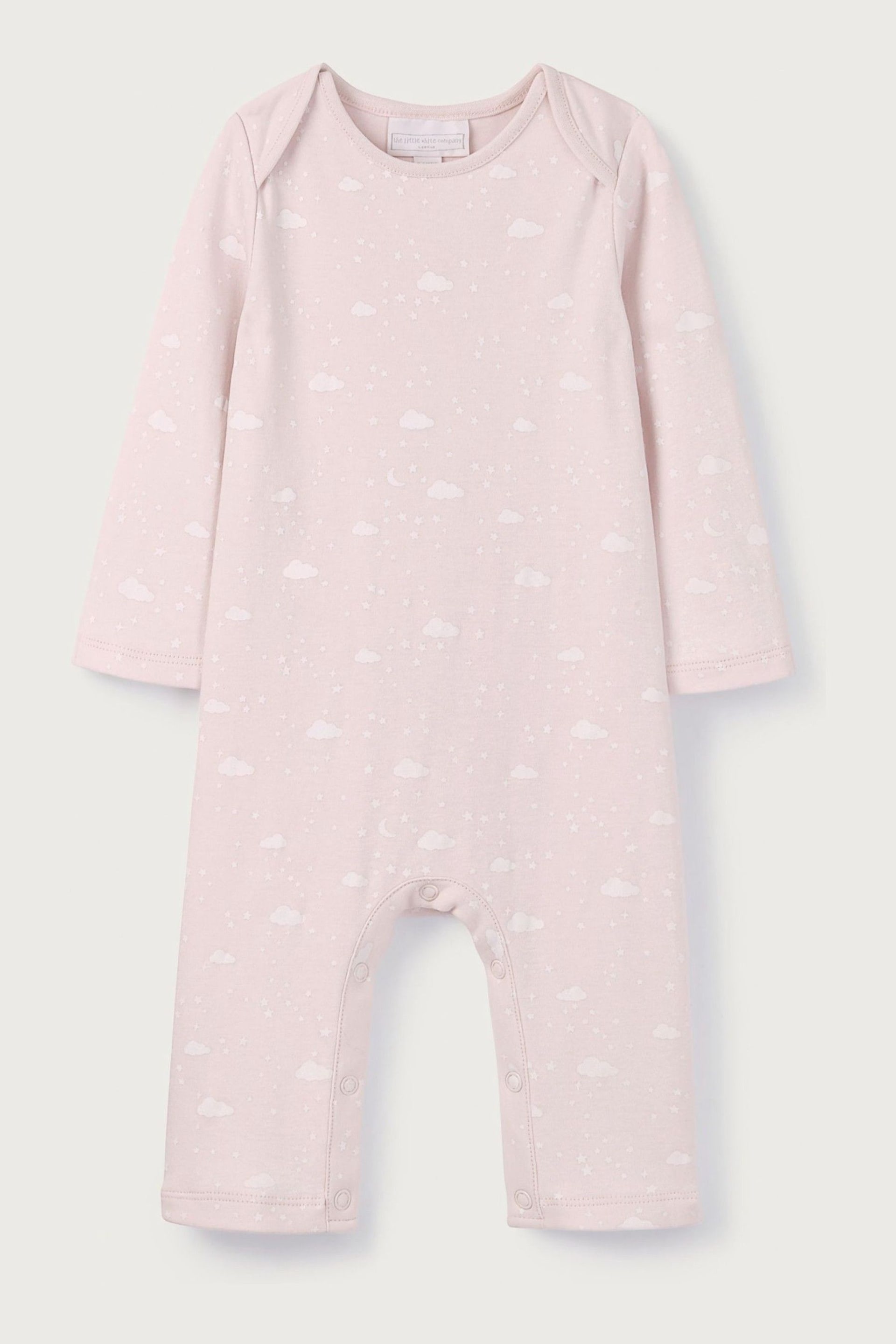 The White Company Pink Organic Cotton Cloud Print Sleepsuit - Image 4 of 5