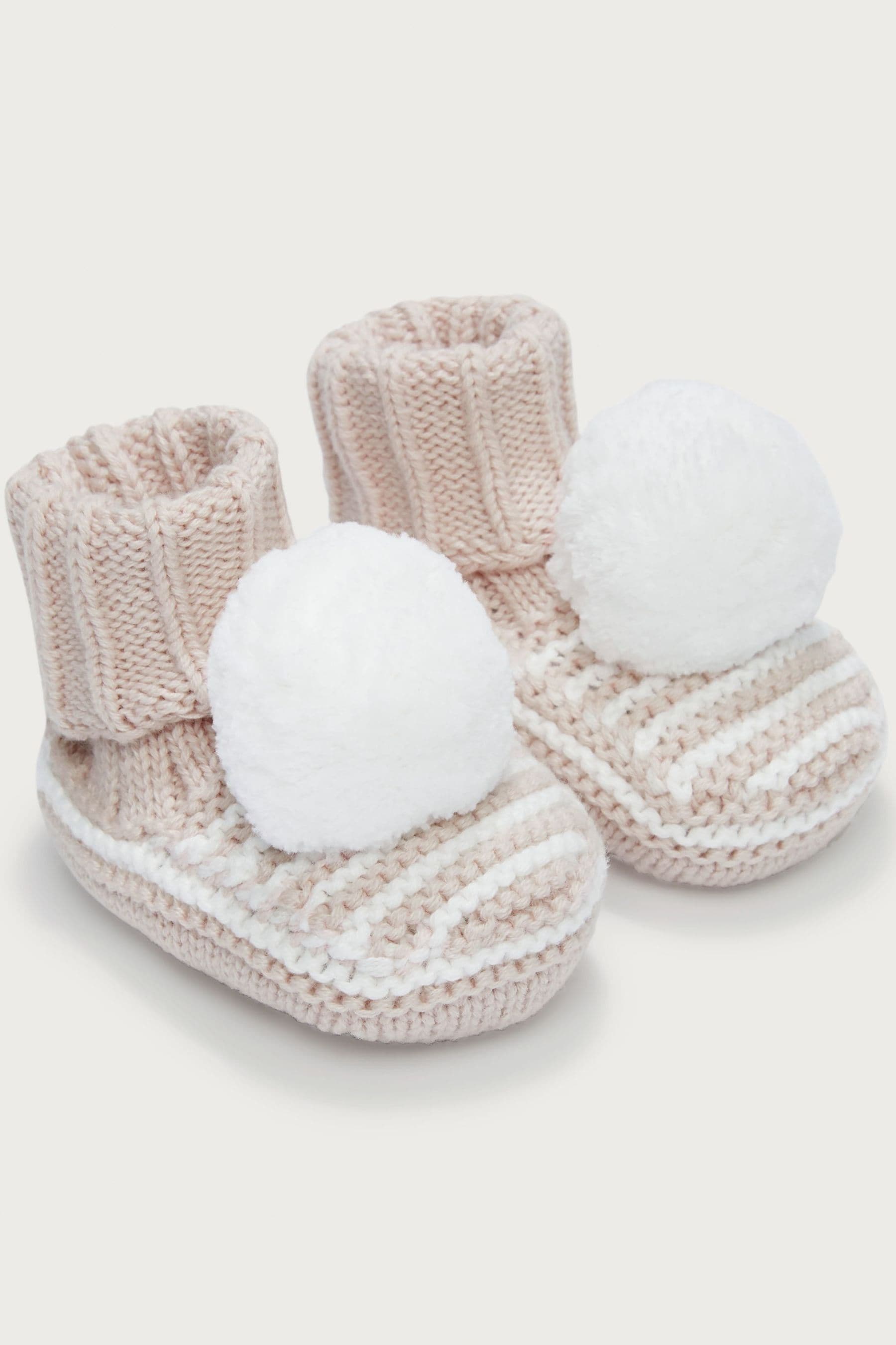 Buy The White Company Cream Cotton Stripe Knitted Pom Booties from the Next UK online shop