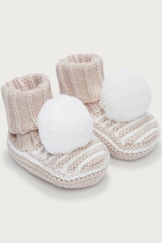 The White Company Cream Cotton Stripe Knitted Pom Booties - Image 1 of 1