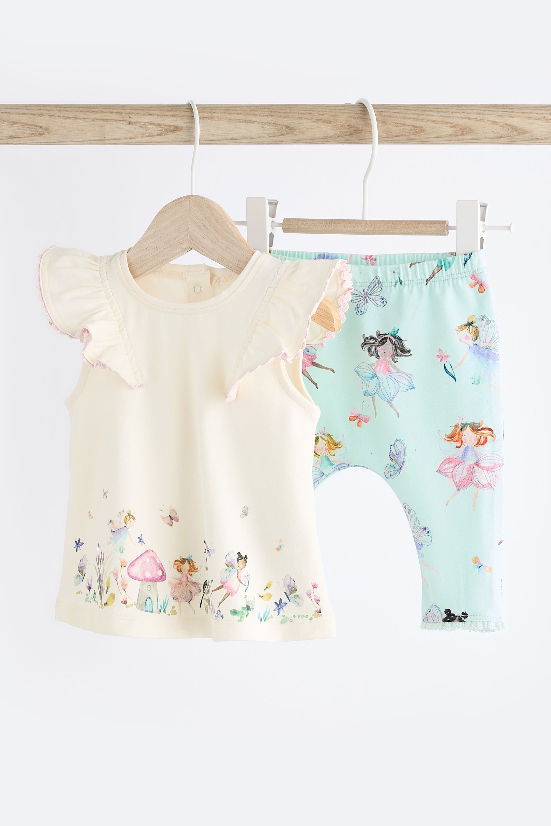 White Blue Baby Top And Leggings Set
