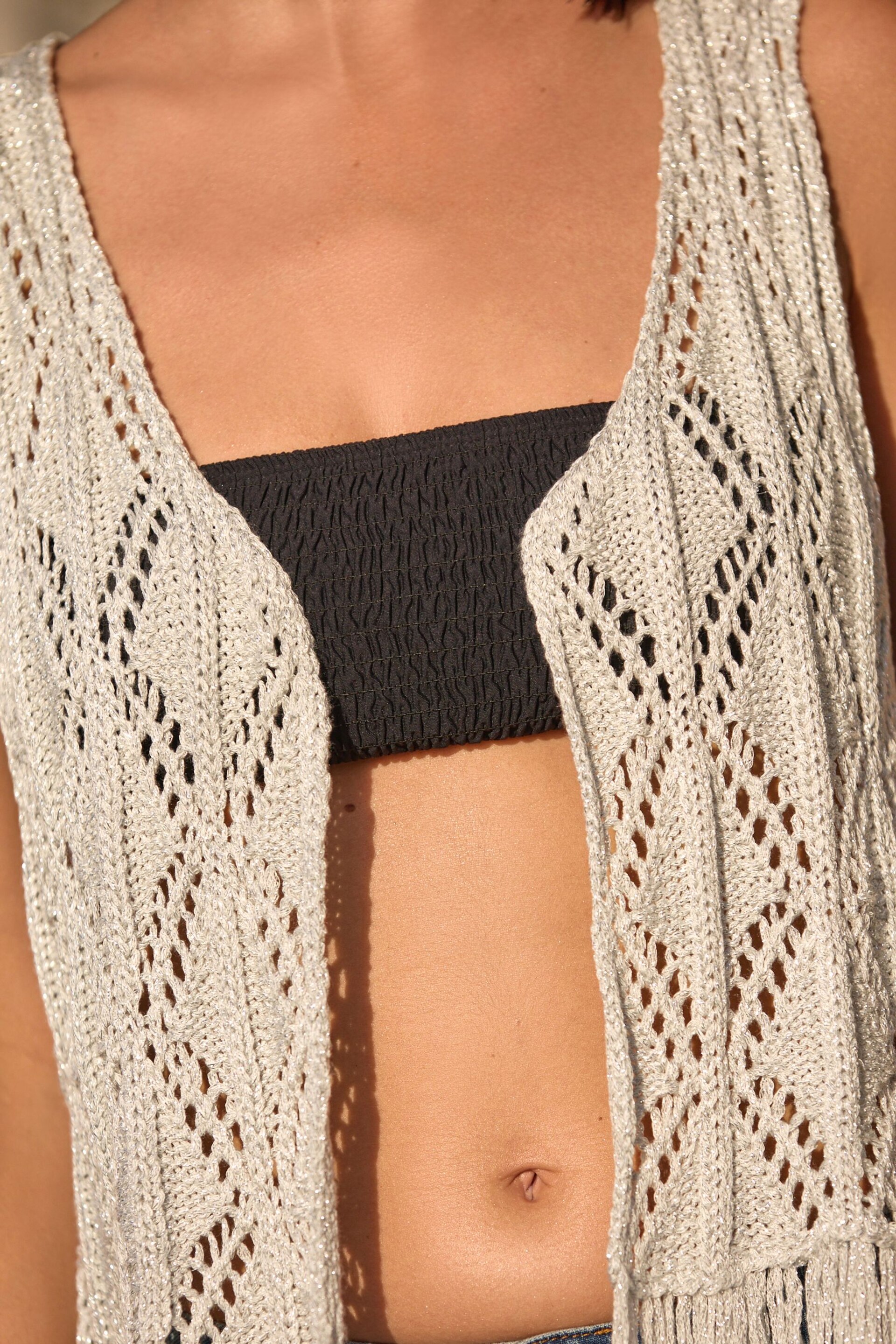 Silver Crochet Fringed Waistcoat - Image 3 of 6