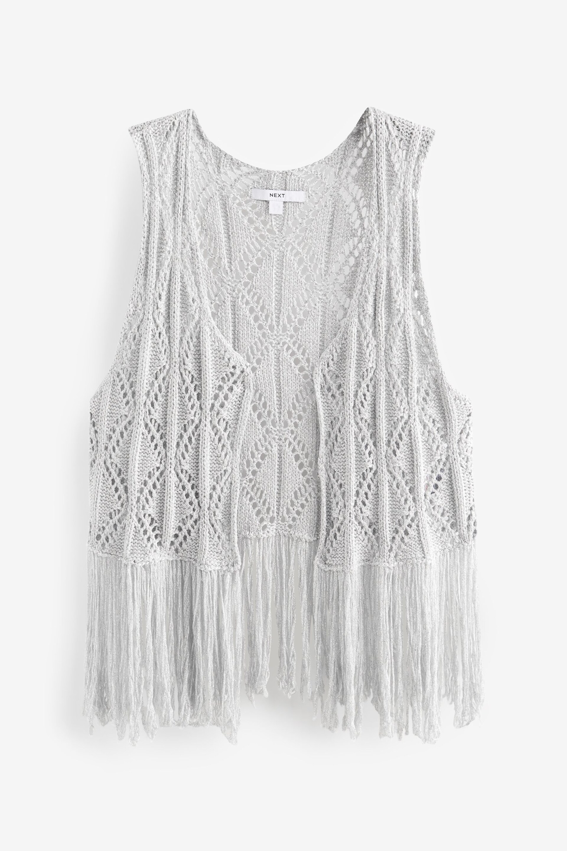 Silver Crochet Fringed Waistcoat - Image 5 of 6