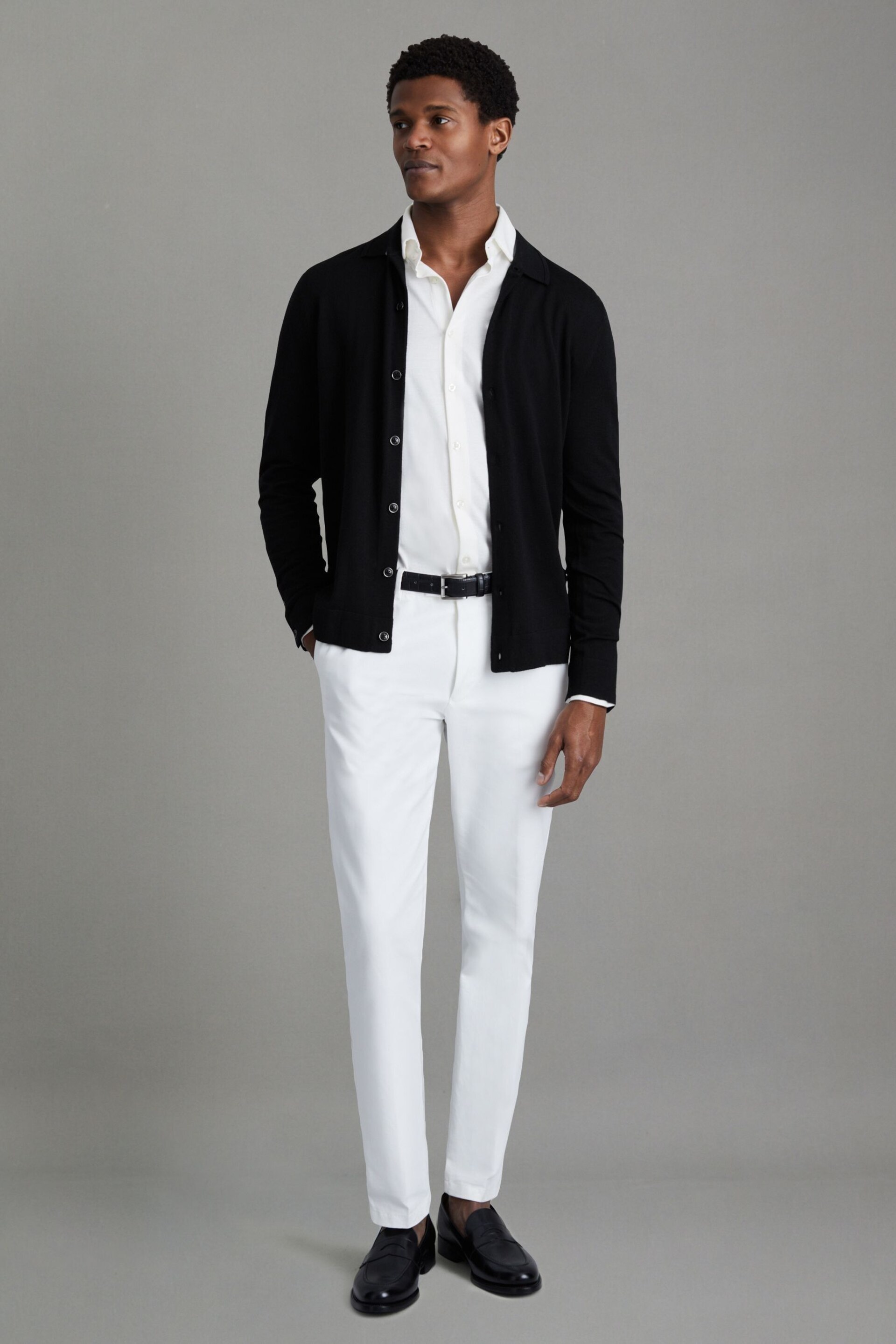 Reiss Black Forbes Merino Wool Button-Through Cardigan - Image 3 of 5