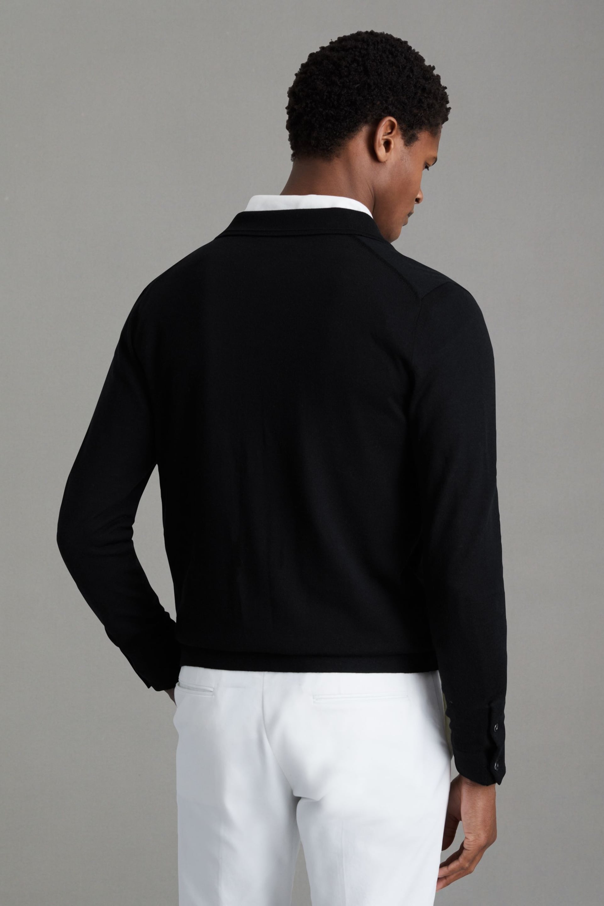 Reiss Black Forbes Merino Wool Button-Through Cardigan - Image 4 of 5