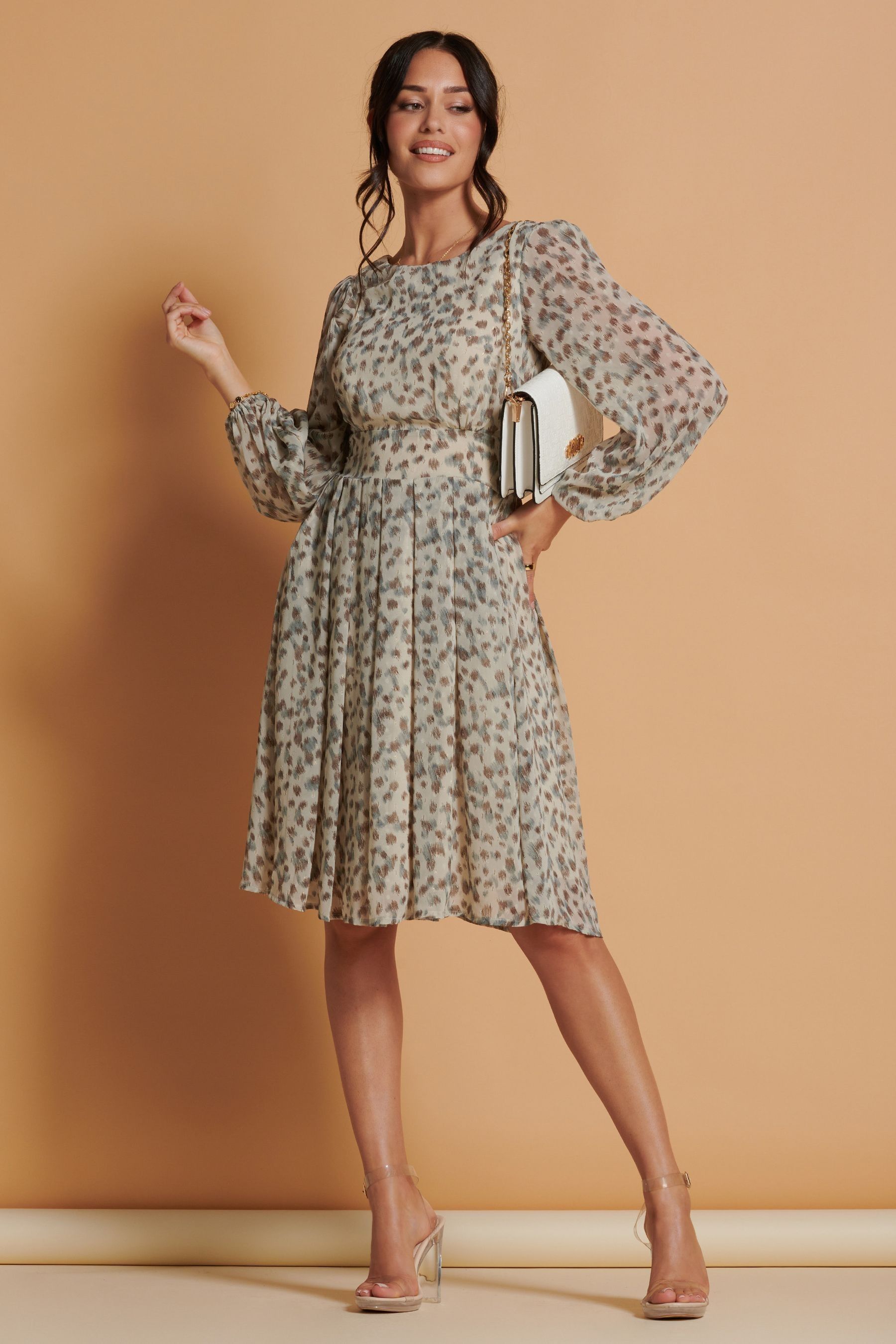 Buy Jolie Moi Cream Long Sleeve Chiffon Midi Dress from Next Luxembourg