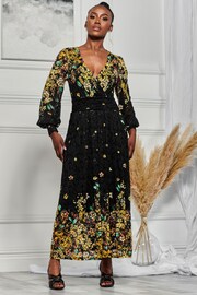 Jolie Moi Black & Yellow Symmetrical Print Amica Lace Maxi Dress - Image 1 of 6