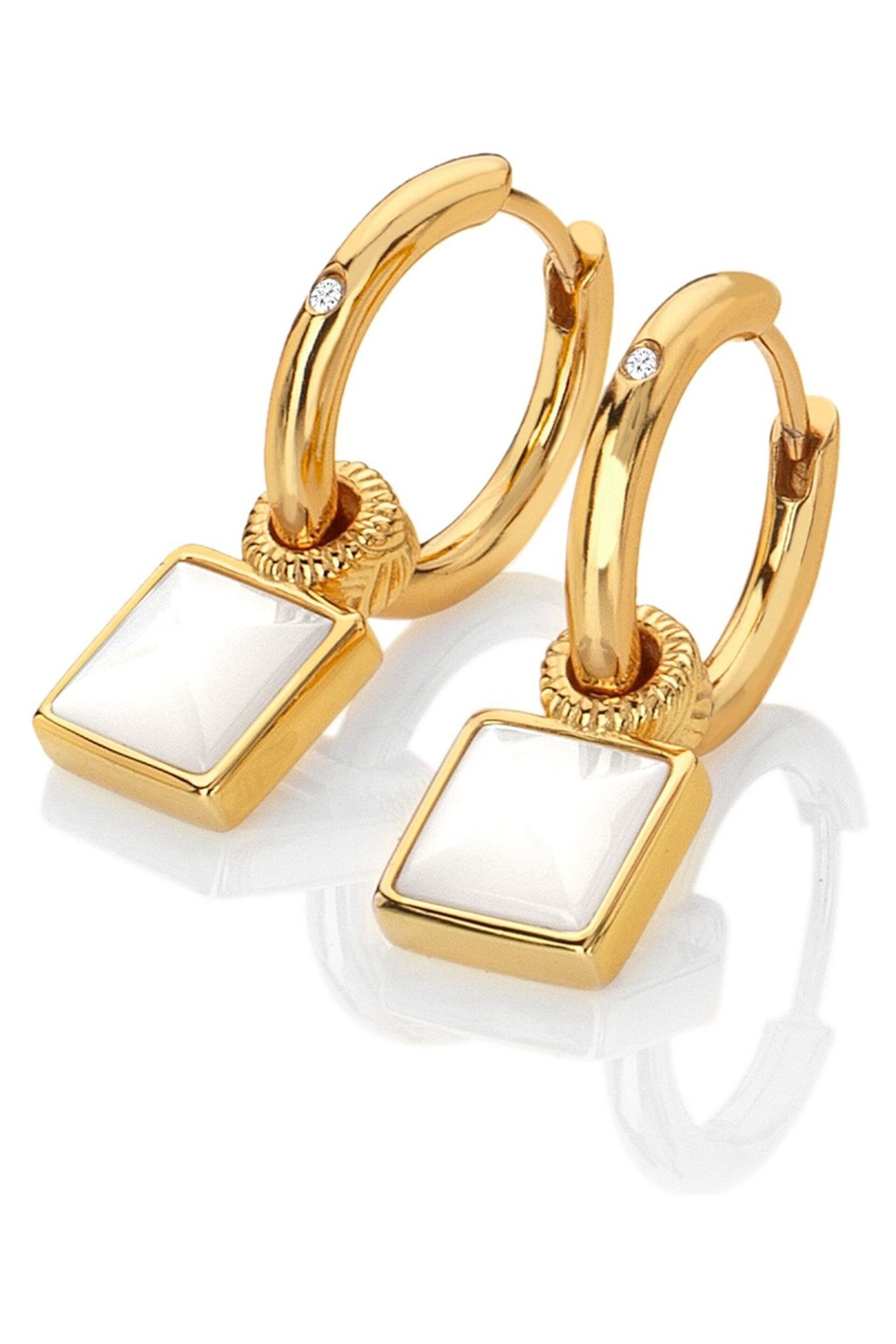 Hot Diamonds Gold Tone X JJ Calm Mother of Pearl Square Earrings - Image 2 of 3