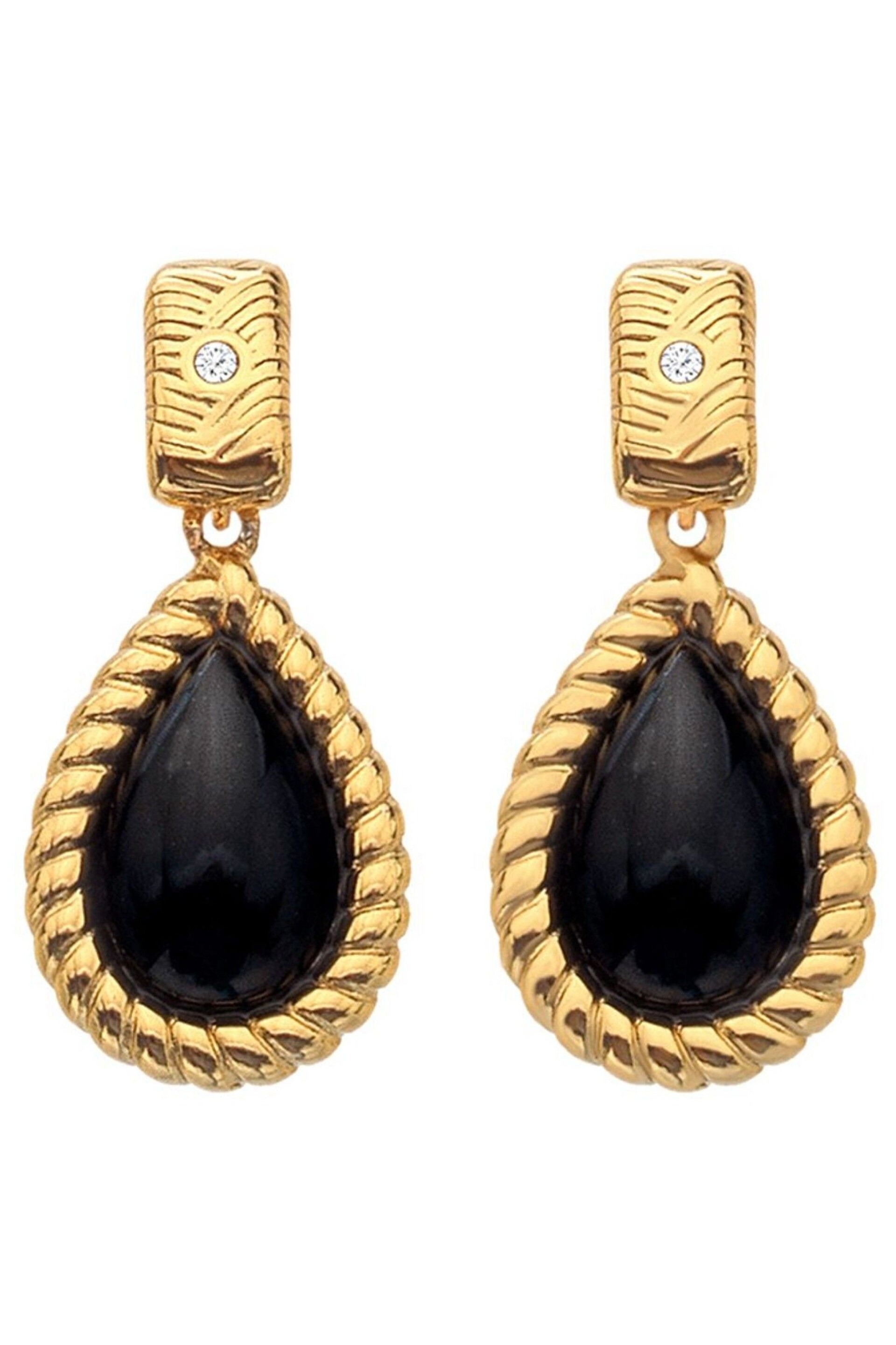 Hot Diamonds Gold Tone X JJ Black Onyx Oval Earrings - Image 2 of 3
