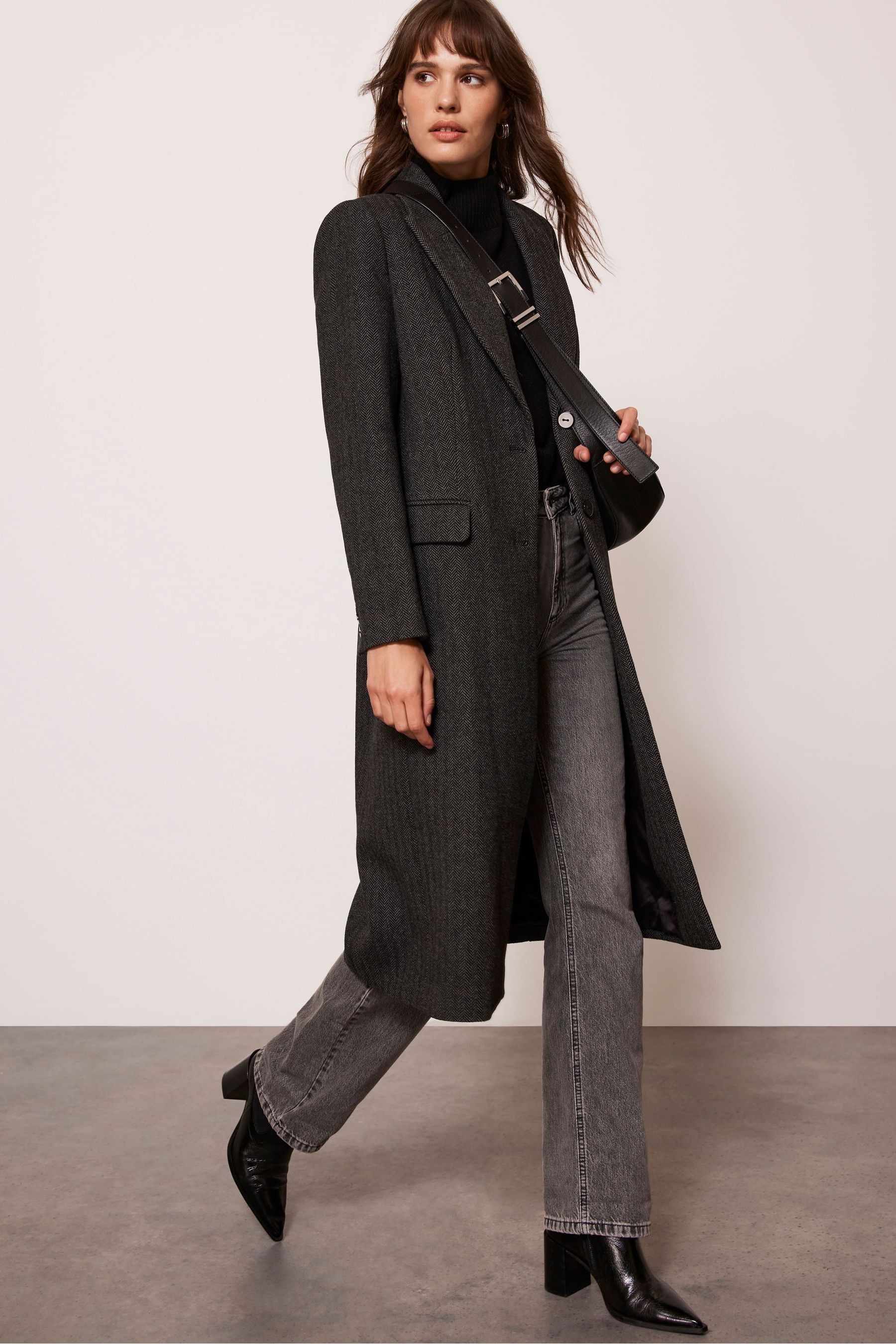 Buy Mint Velvet Grey Herringbone Crombie Coat from Next Ireland