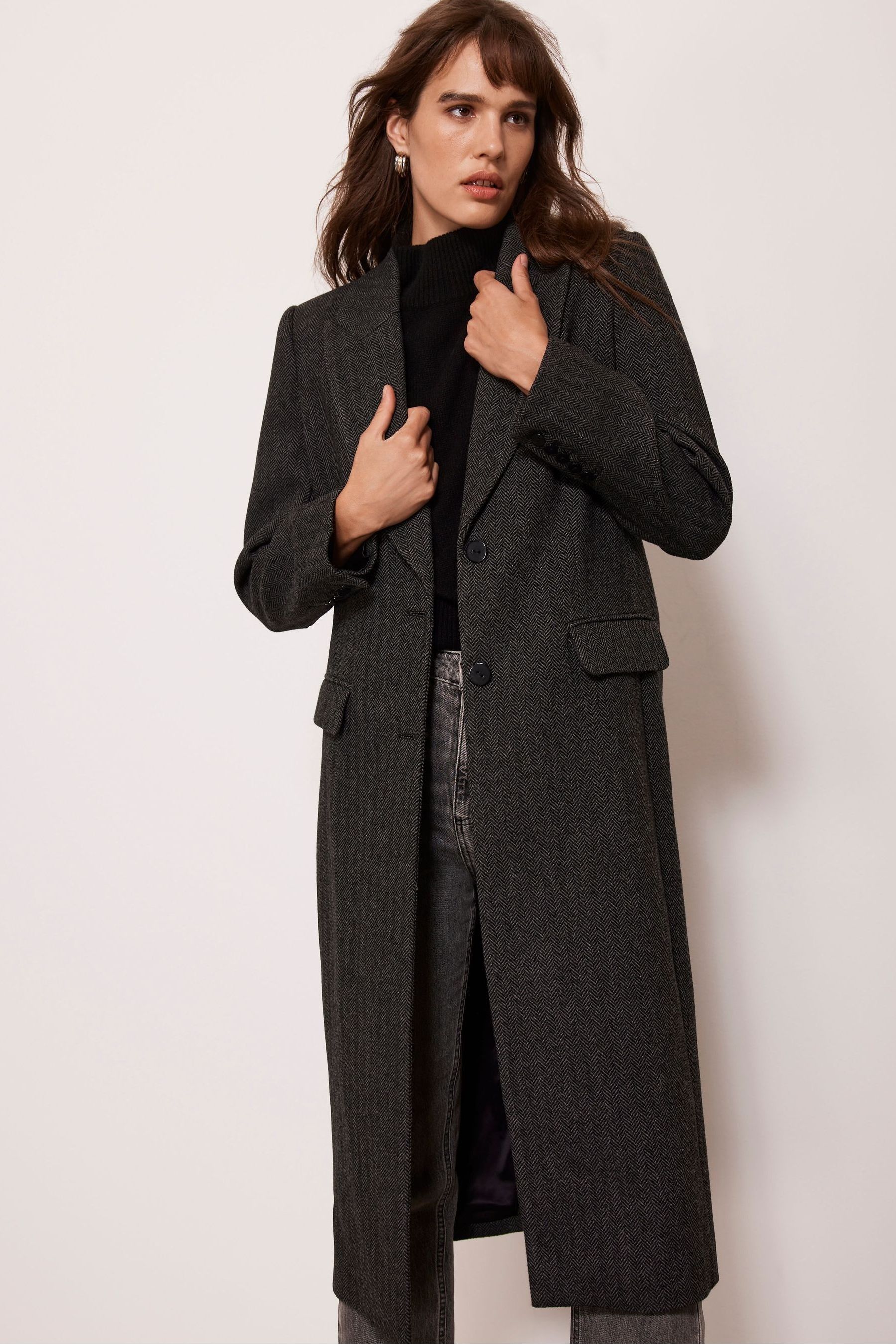 Buy Mint Velvet Grey Herringbone Crombie Coat from Next Ireland