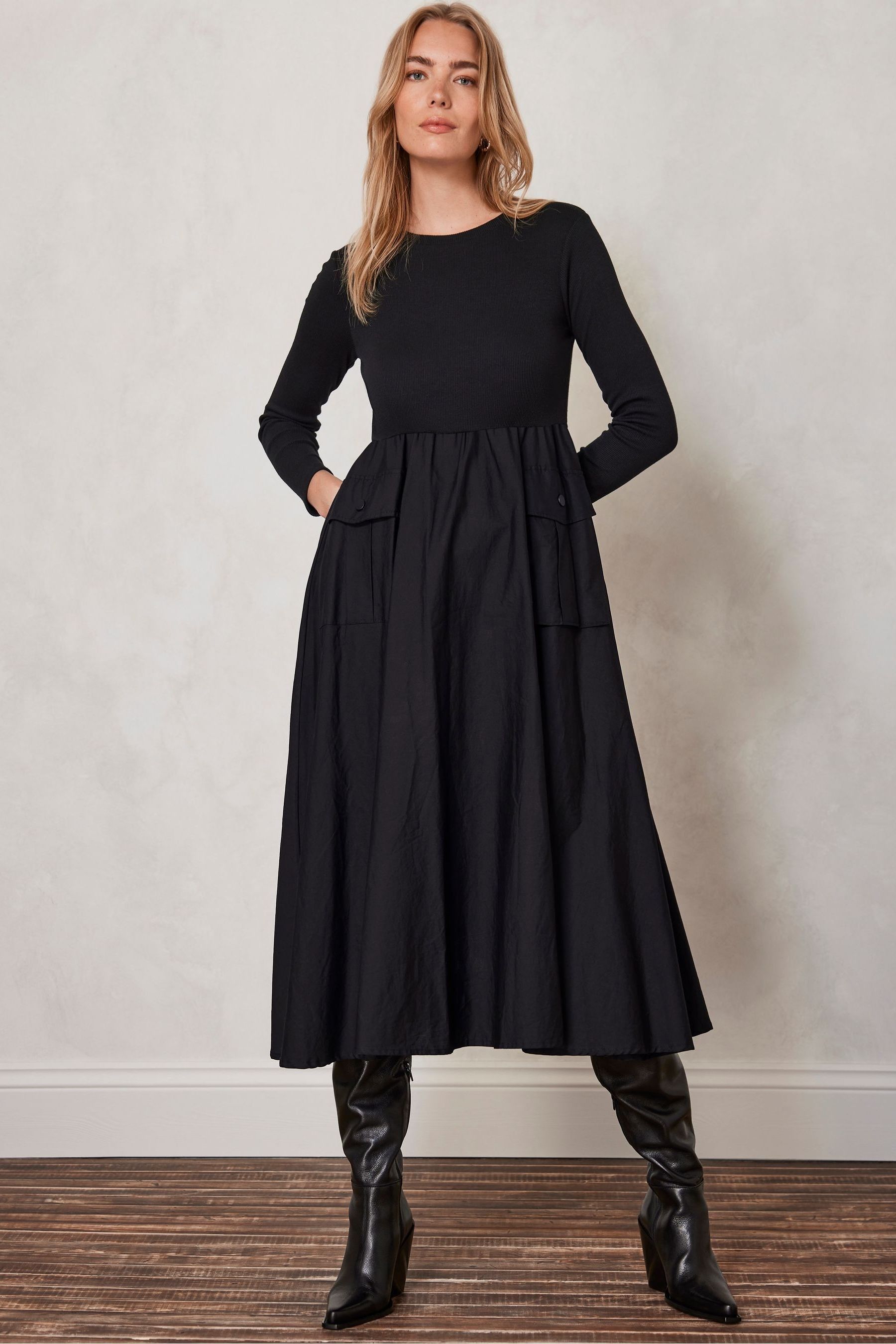 Buy Mint Velvet Black Cargo Jersey Midi Dress from Next Luxembourg